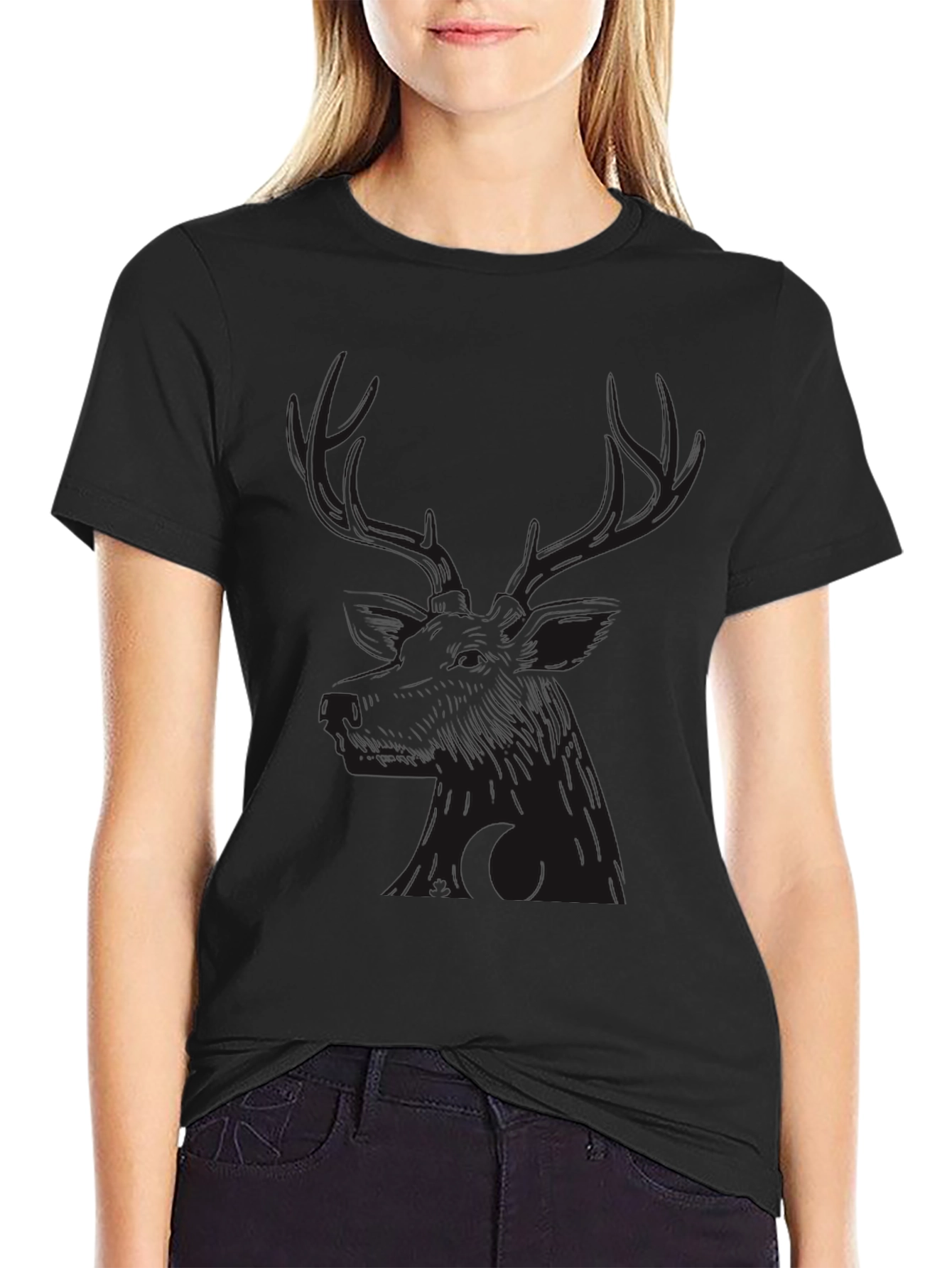 Camiseta Negra con Diseño de Ciervo para Hombre