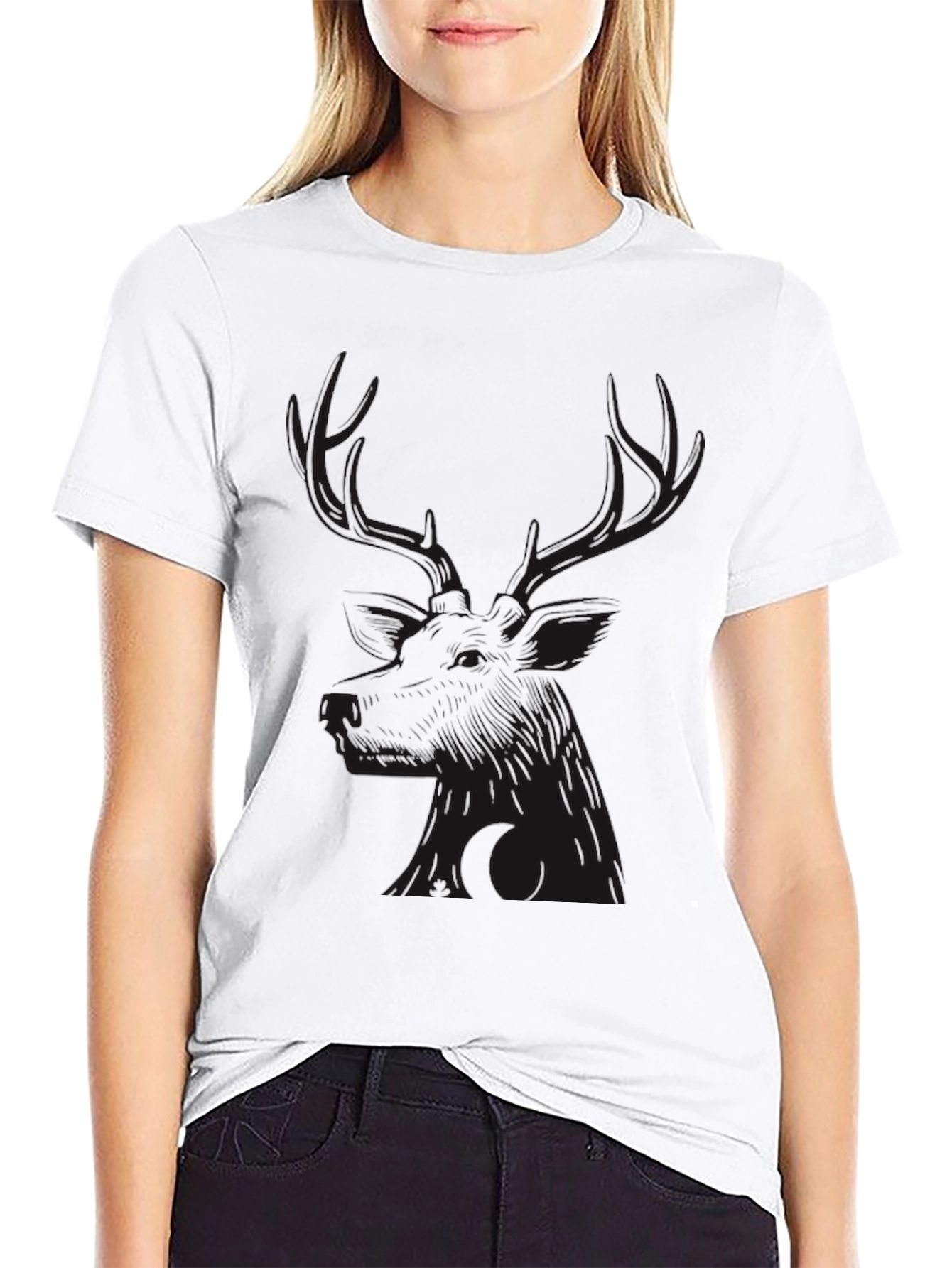 Camiseta Negra con Diseño de Ciervo para Hombre