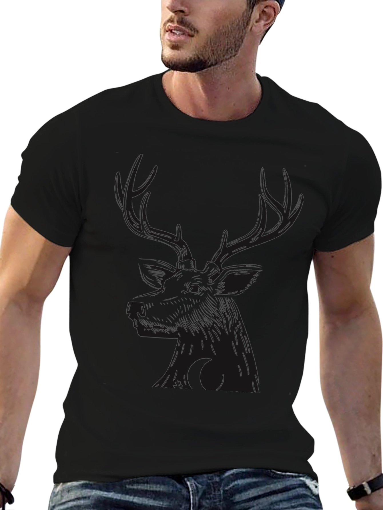 Camiseta Negra con Diseño de Ciervo para Hombre