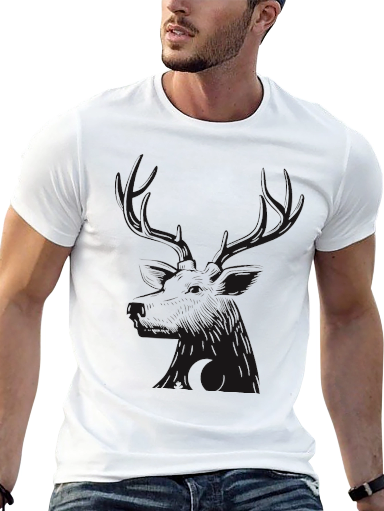 Camiseta Negra con Diseño de Ciervo para Hombre