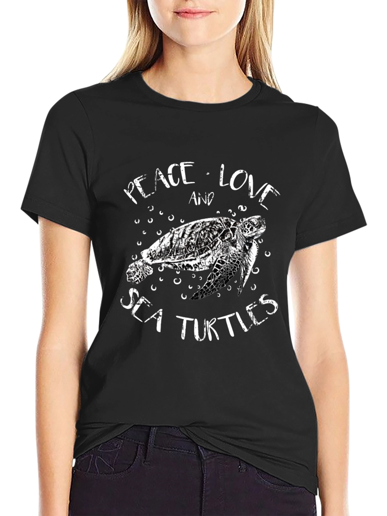 Camiseta Negra con Diseño de Tortuga Marina