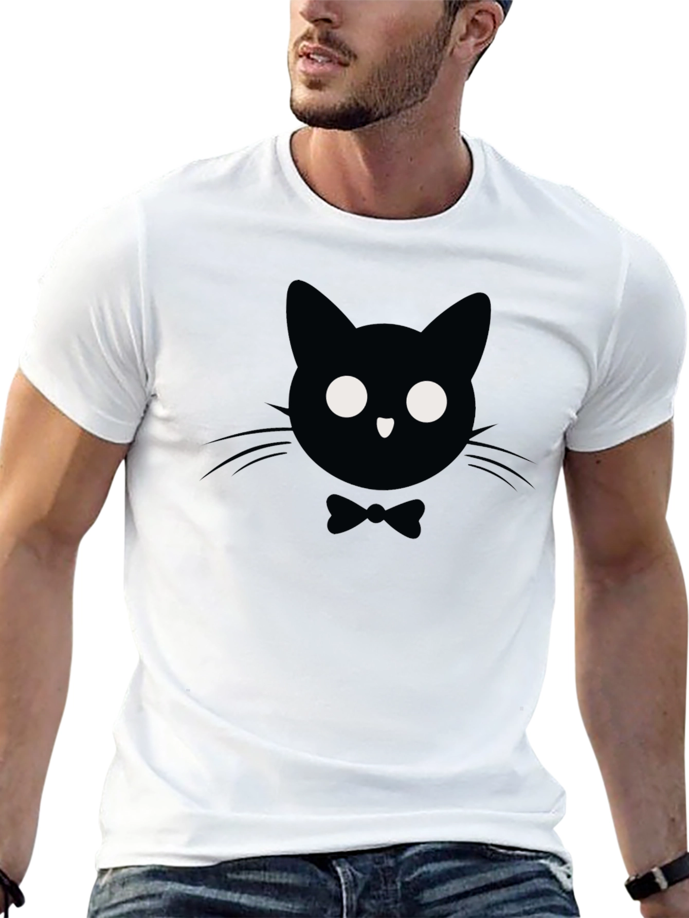 Camiseta Negra con Gato Elegante