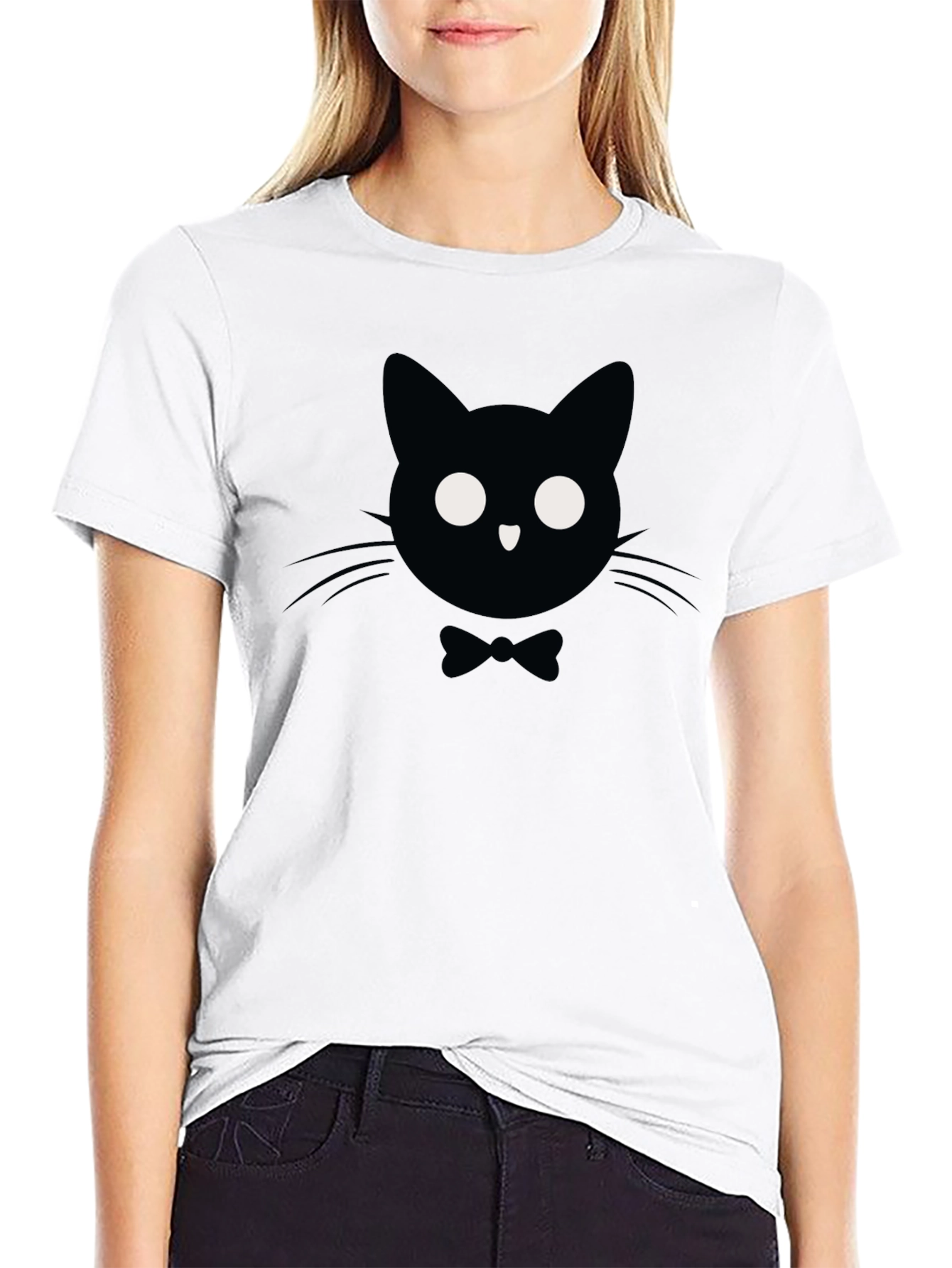 Camiseta Negra con Gato Elegante