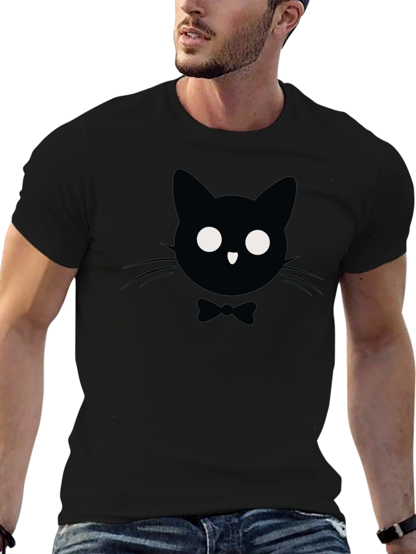 Camiseta Negra con Gato Elegante