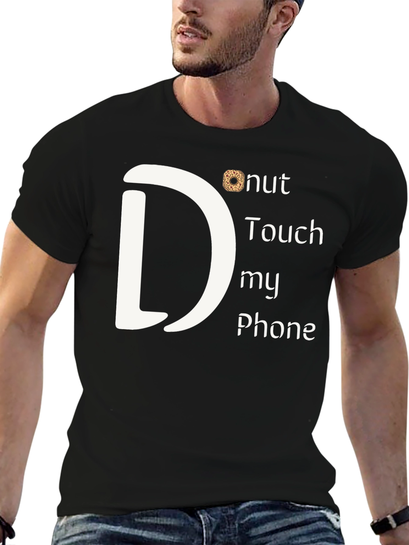 Camiseta Negra: Donut Touch My Phone