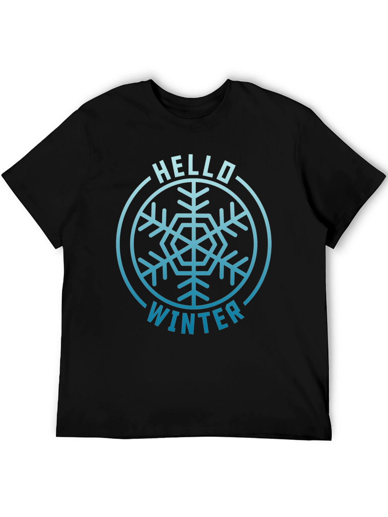 Camiseta Negra Hola Invierno Diseño Copo de Nieve
