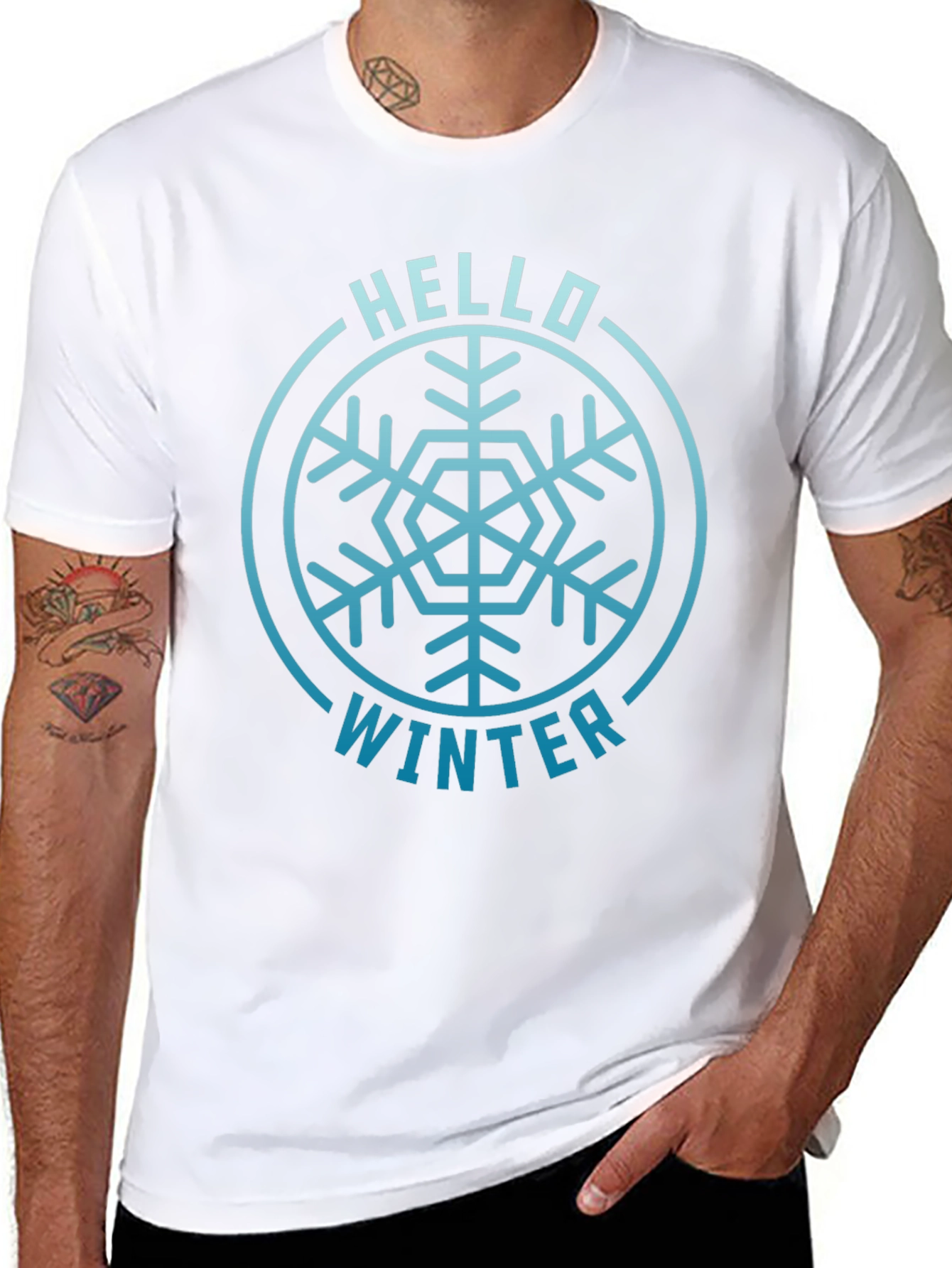 Camiseta Negra Hola Invierno Diseño Copo de Nieve