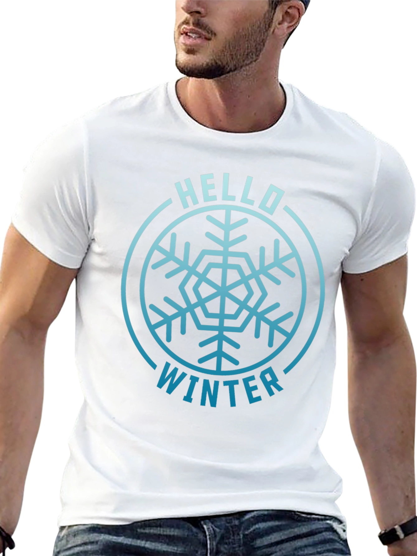 Camiseta Negra Hola Invierno Diseño Copo de Nieve