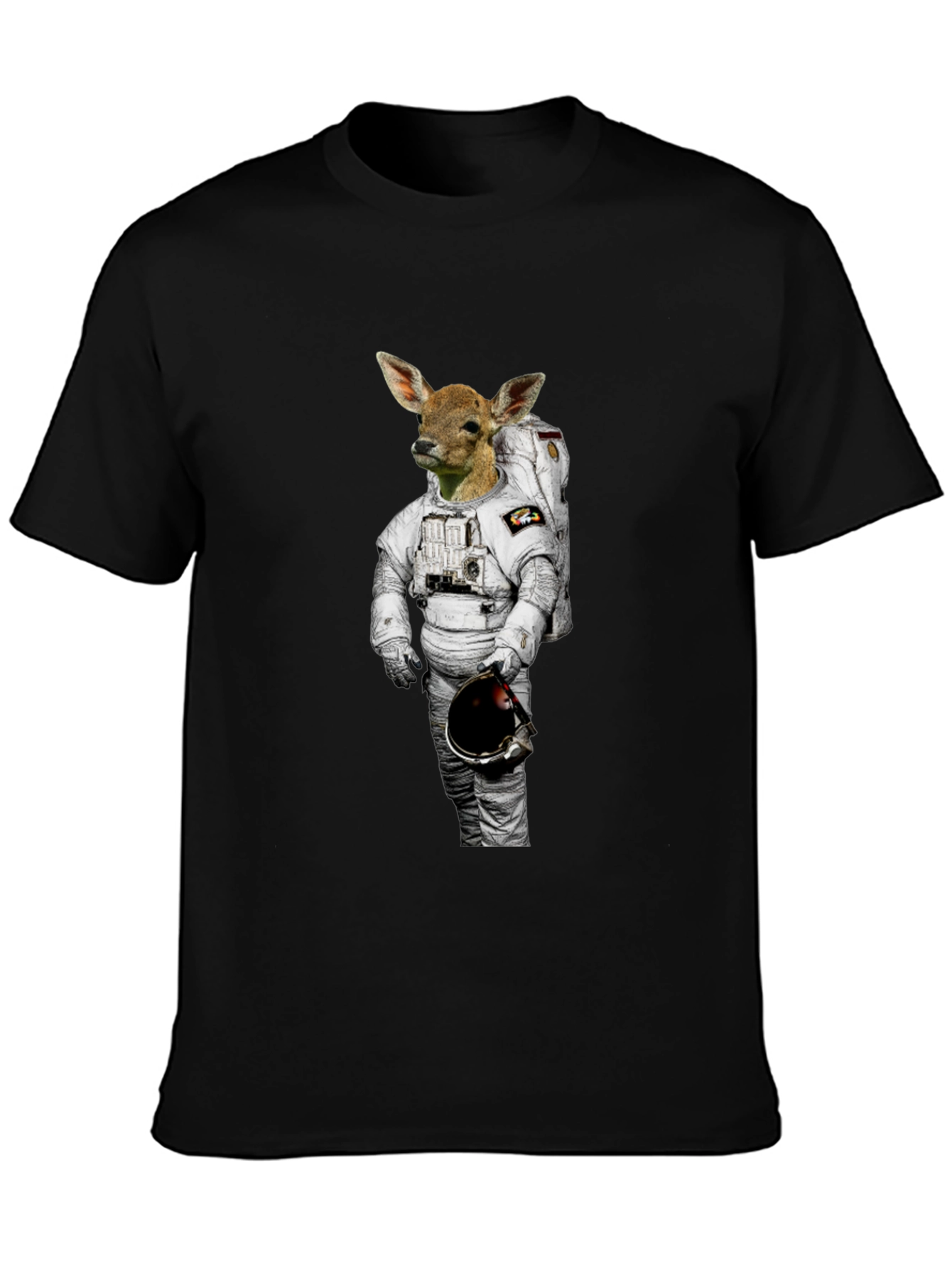 Camiseta Negra con Diseño Astronauta Ciervo