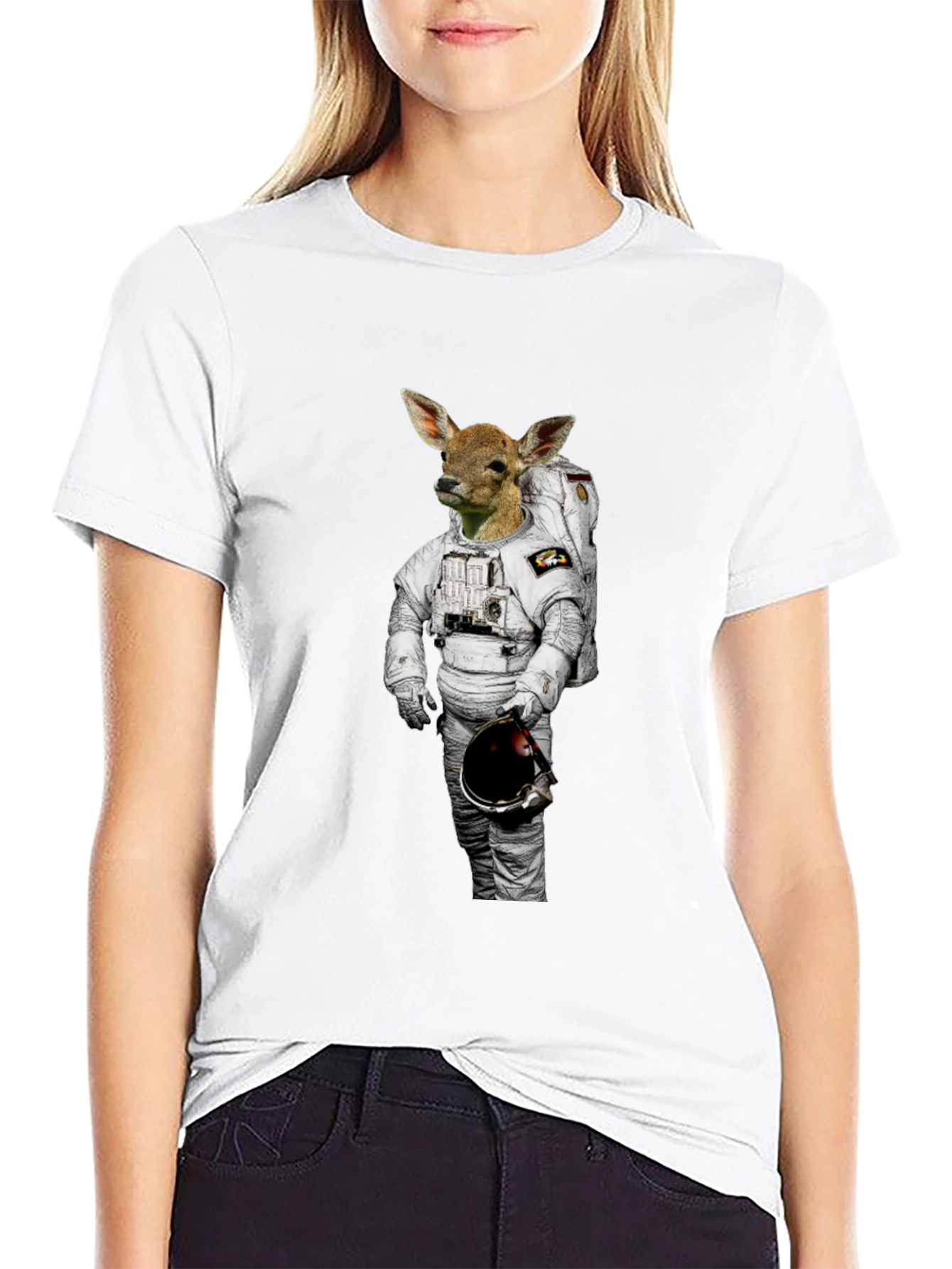 Camiseta Negra con Diseño Astronauta Ciervo