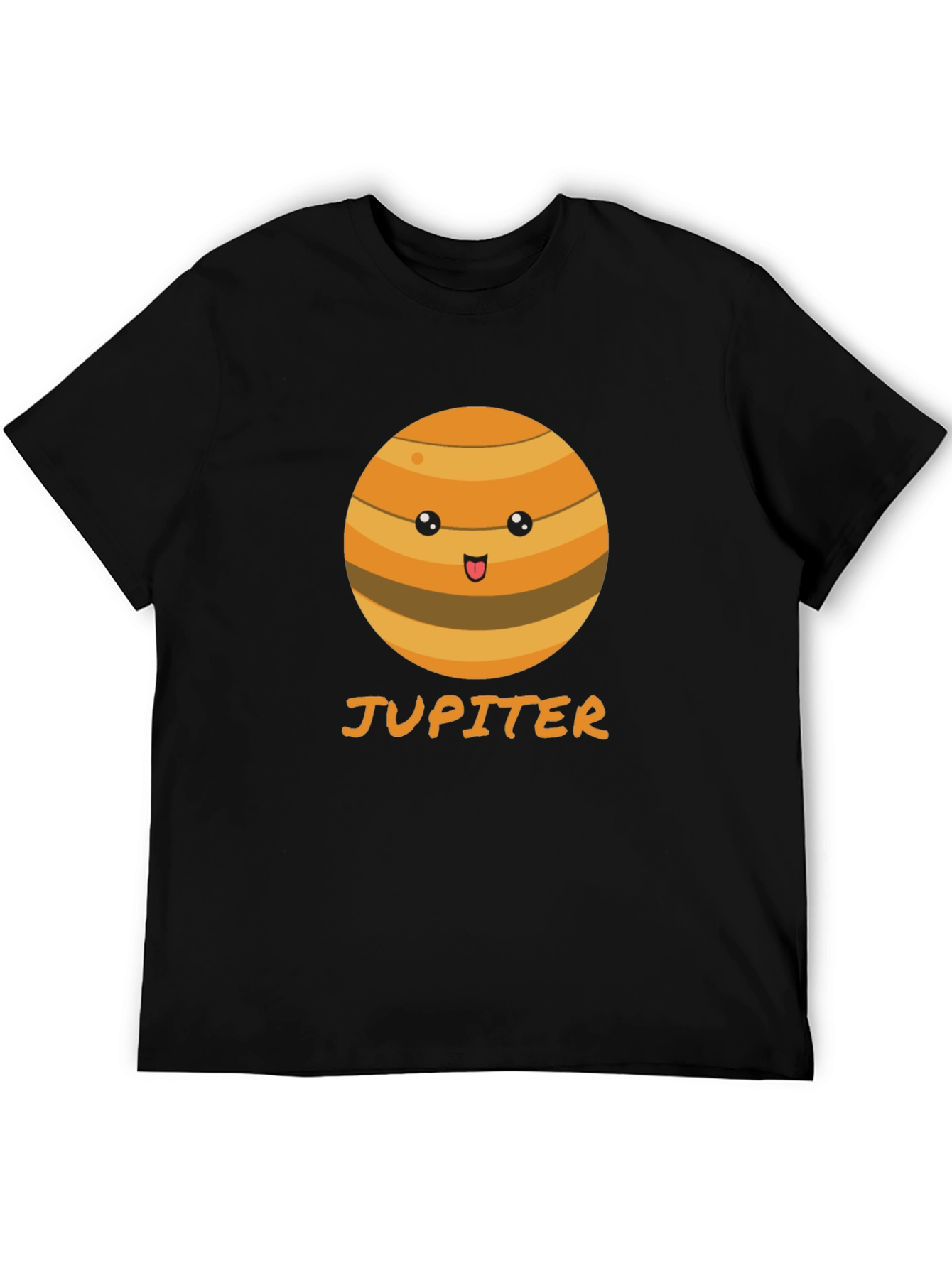Camiseta Negra con Diseño de Júpiter Kawaii