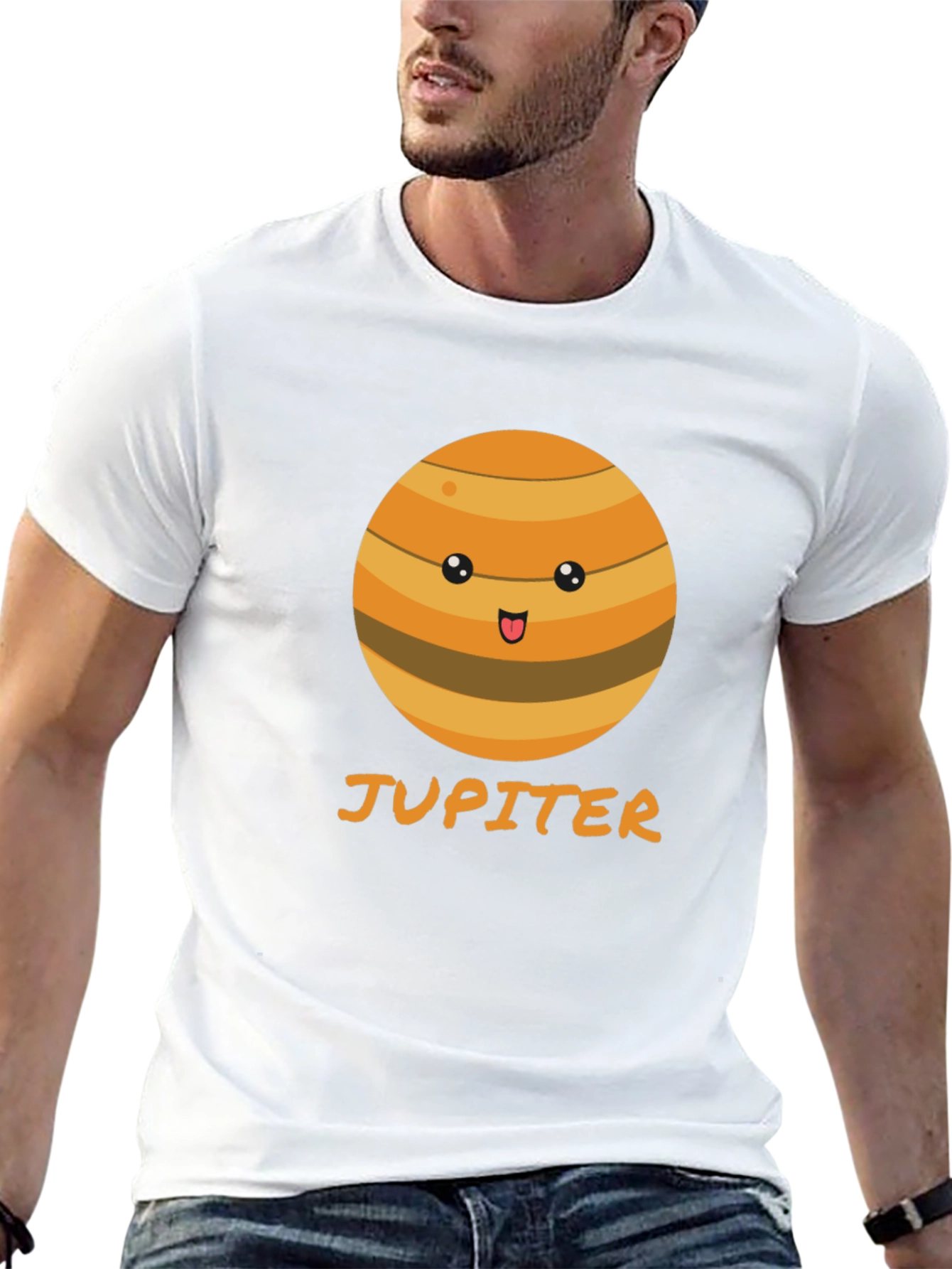 Camiseta Negra con Diseño de Júpiter Kawaii