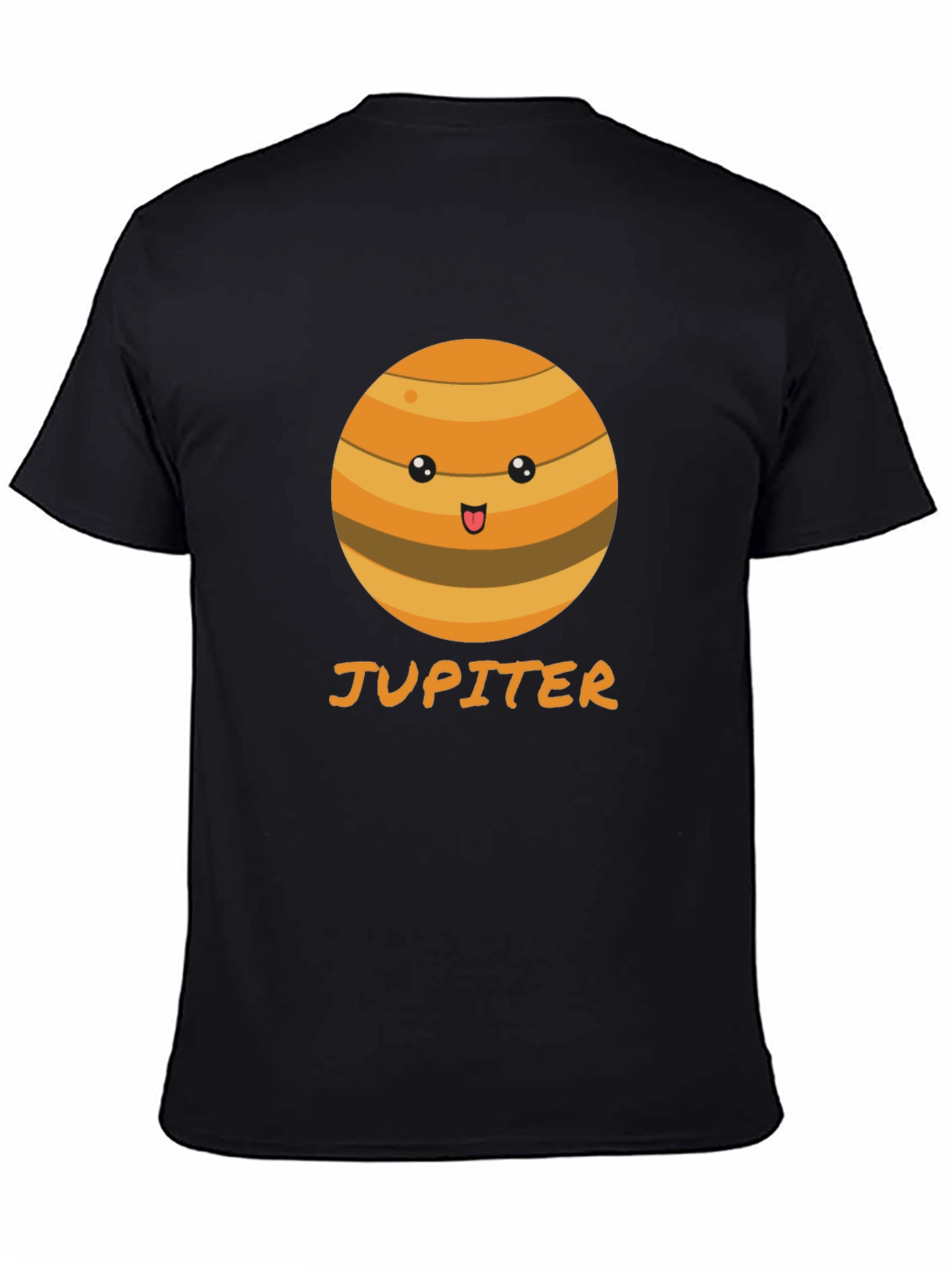 Camiseta Negra con Diseño de Júpiter Kawaii