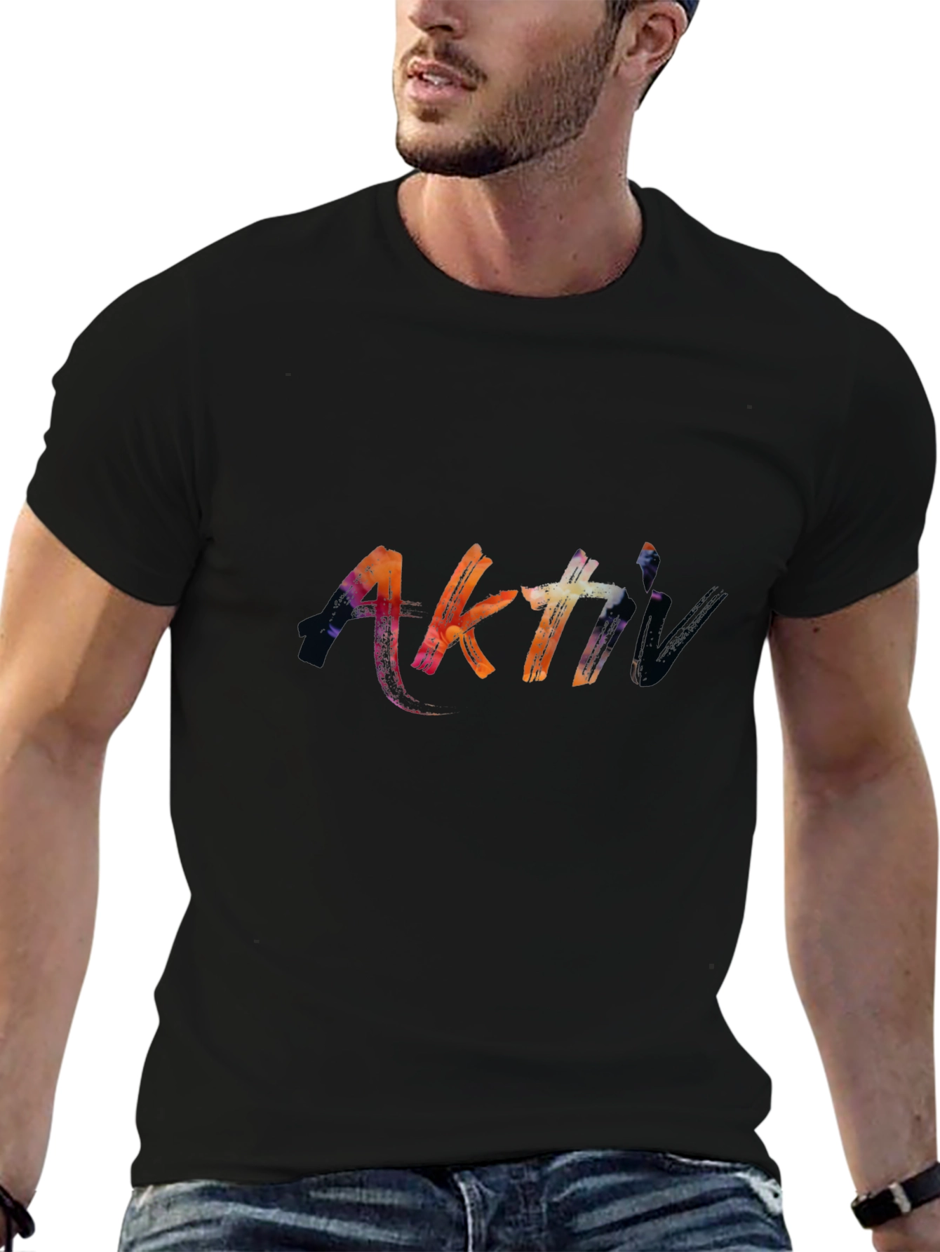 Camiseta Negra Aktiv Estilo Pincelada Artística