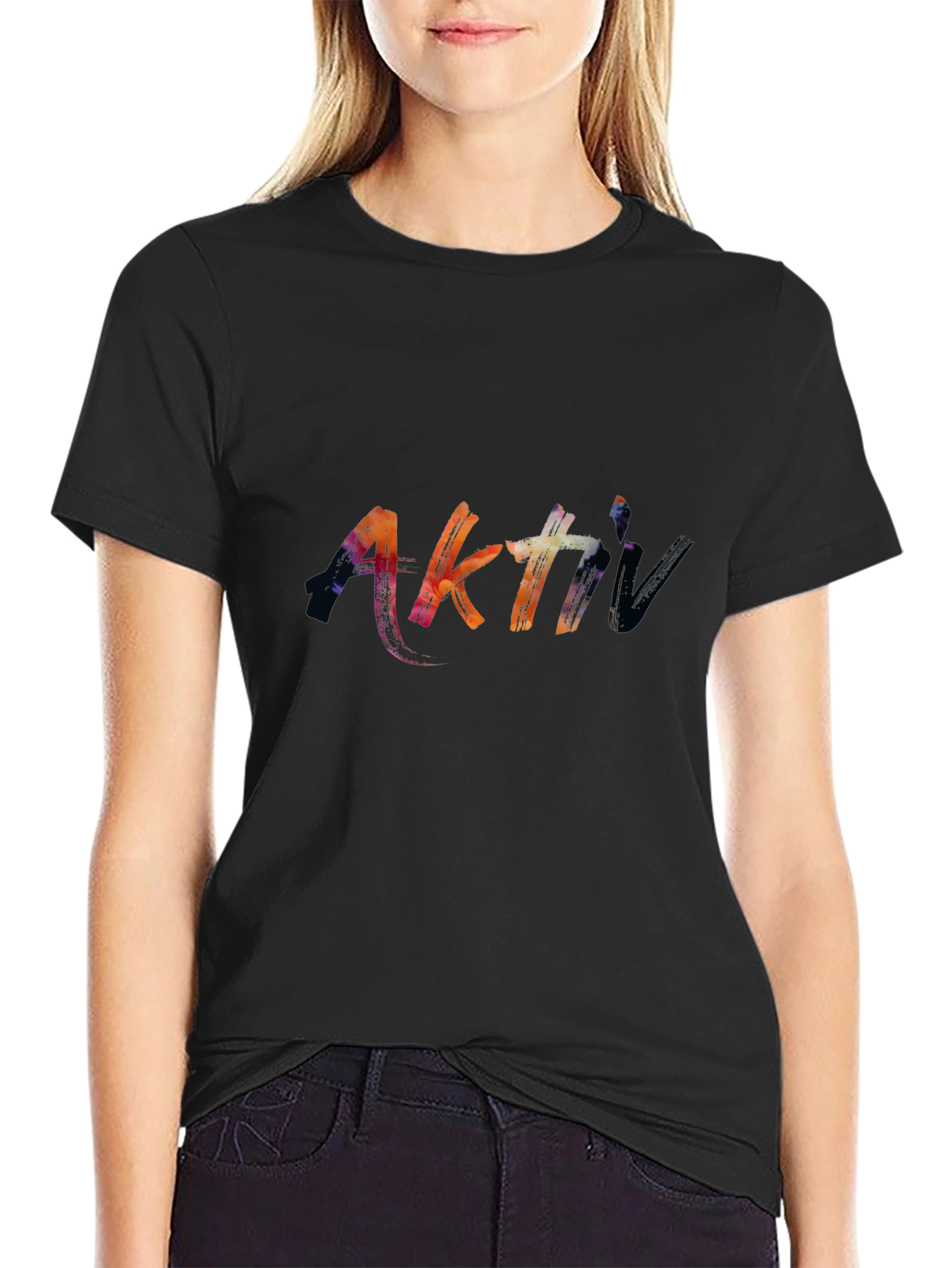 Camiseta Negra Aktiv Estilo Pincelada Artística