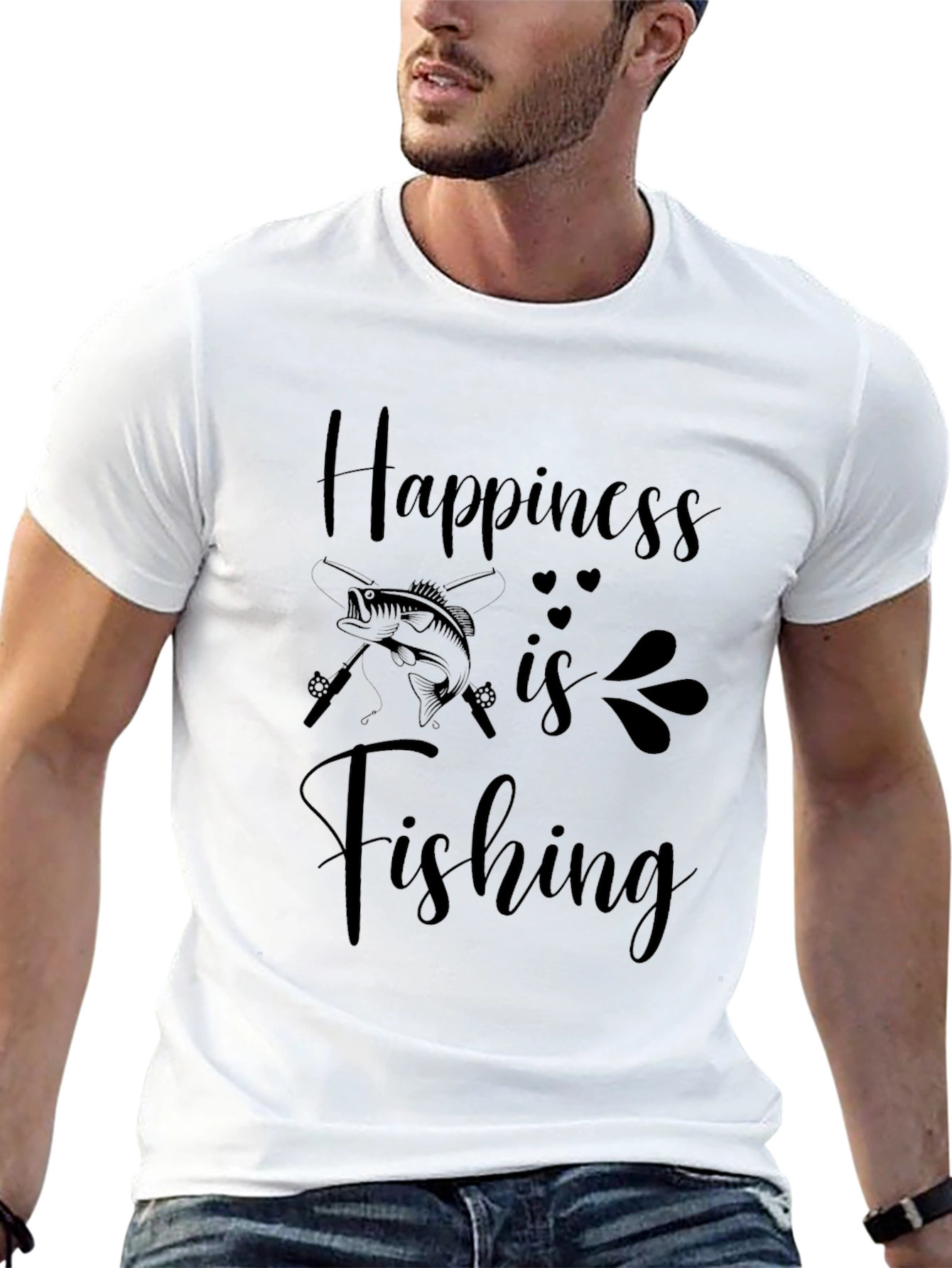 Camiseta Negra La Felicidad es Pescar