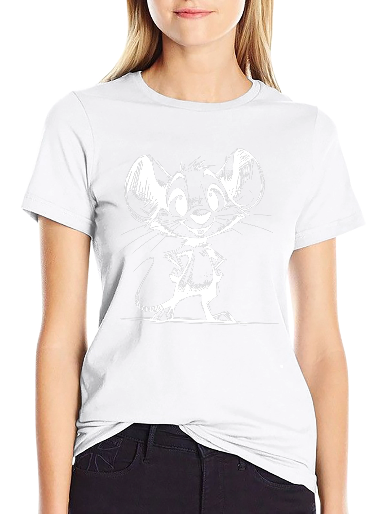 Camiseta Negra con Dibujo de Ratón Blanco