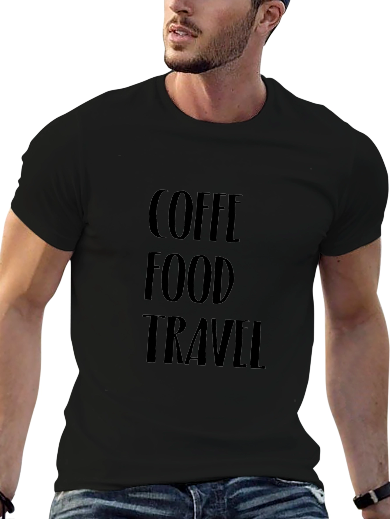 Camiseta Negra Coffee Food Travel