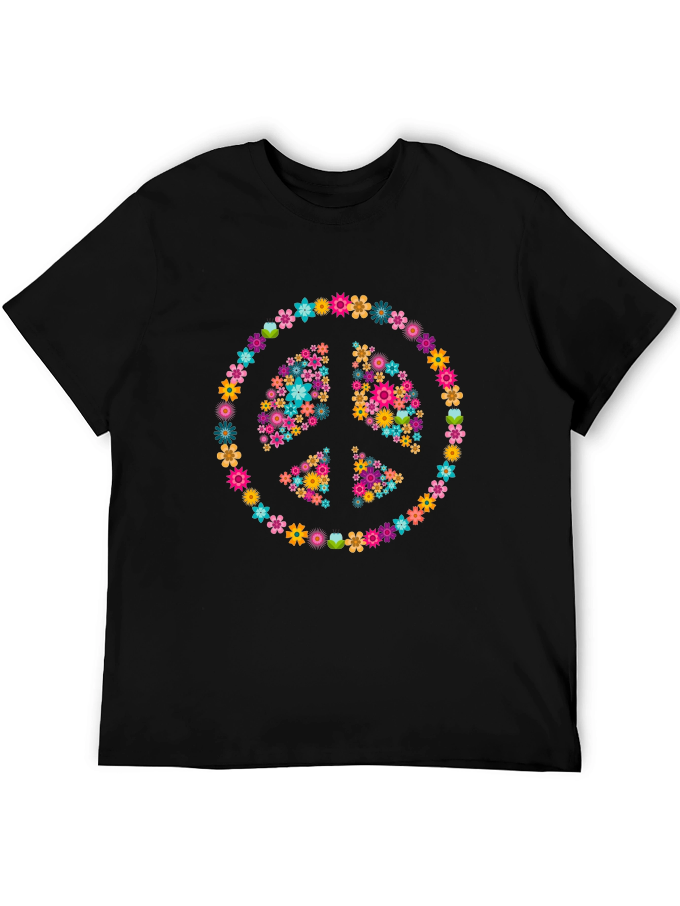 Camiseta Negra con Símbolo de la Paz Floral