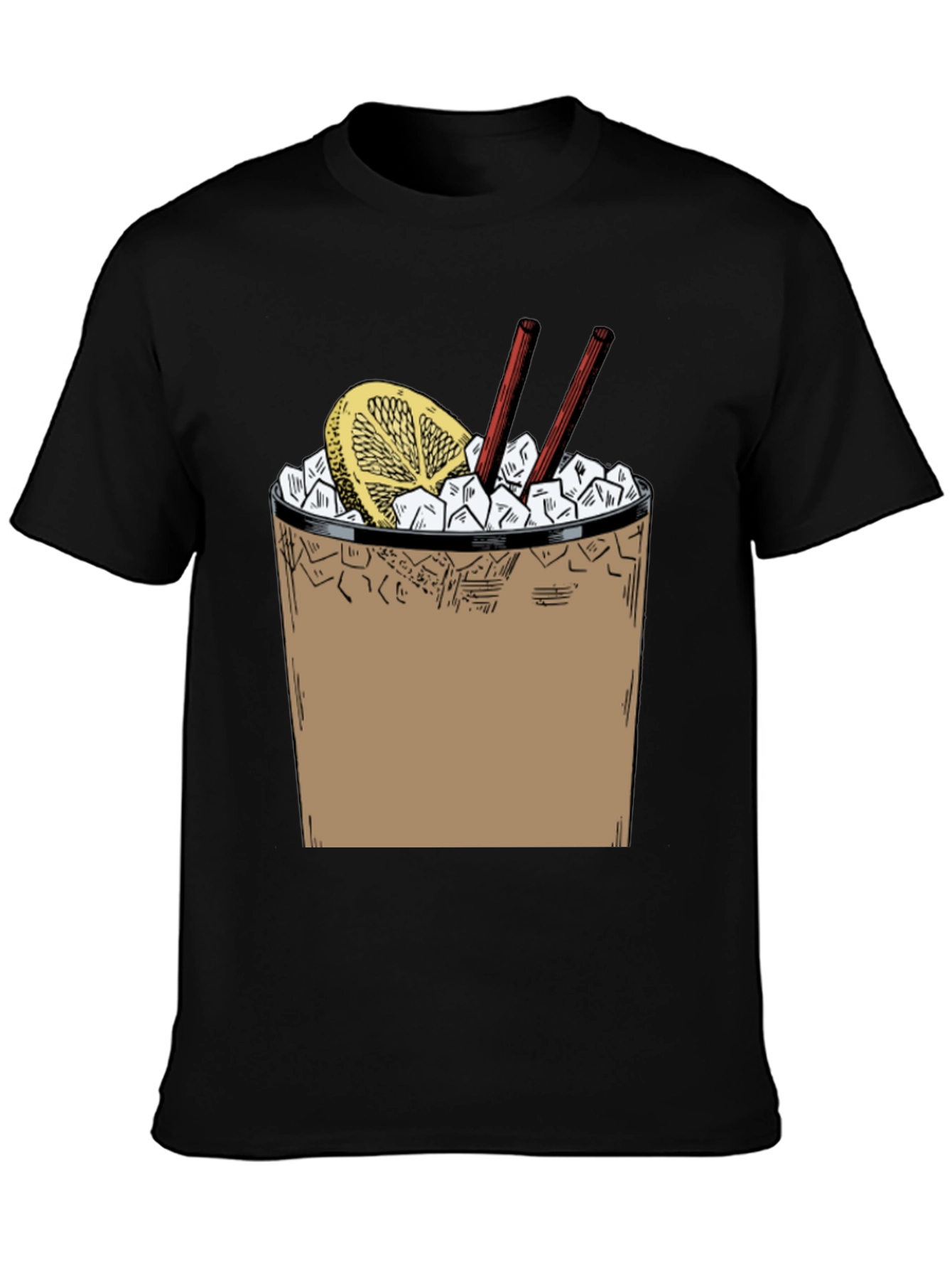 Camiseta Negra con Diseño de Cóctel Refrescante