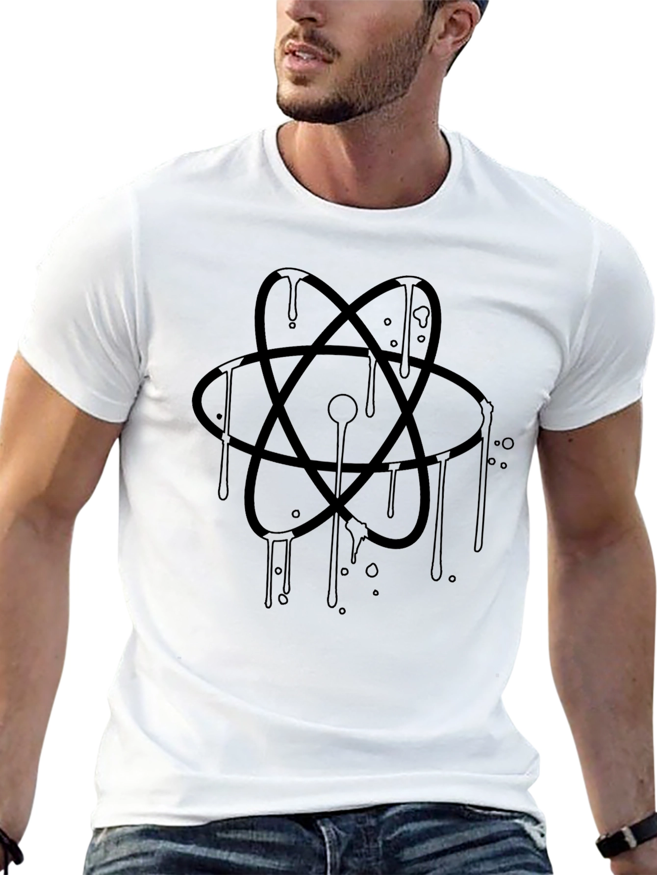 Camiseta Negra con Diseño de Átomo Abstracto