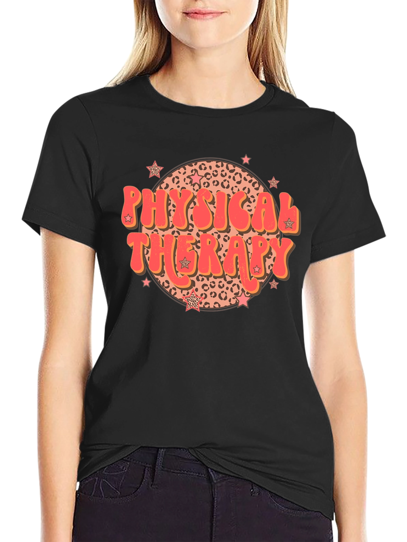 Camiseta Negra Estampada Terapia Física