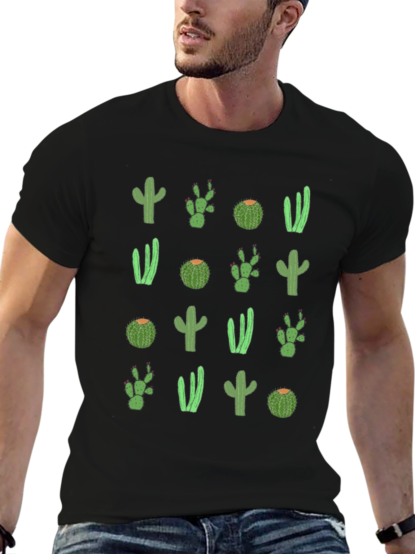 Camiseta Negra con Diseño de Cactus Divertido