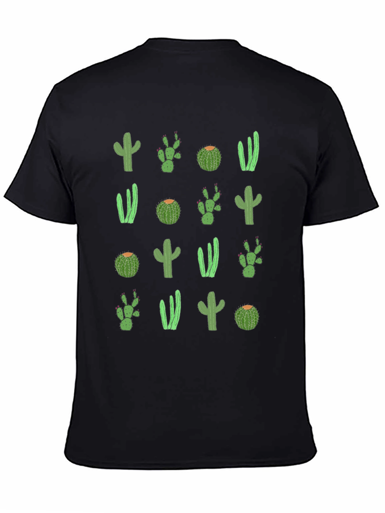 Camiseta Negra con Diseño de Cactus Divertido