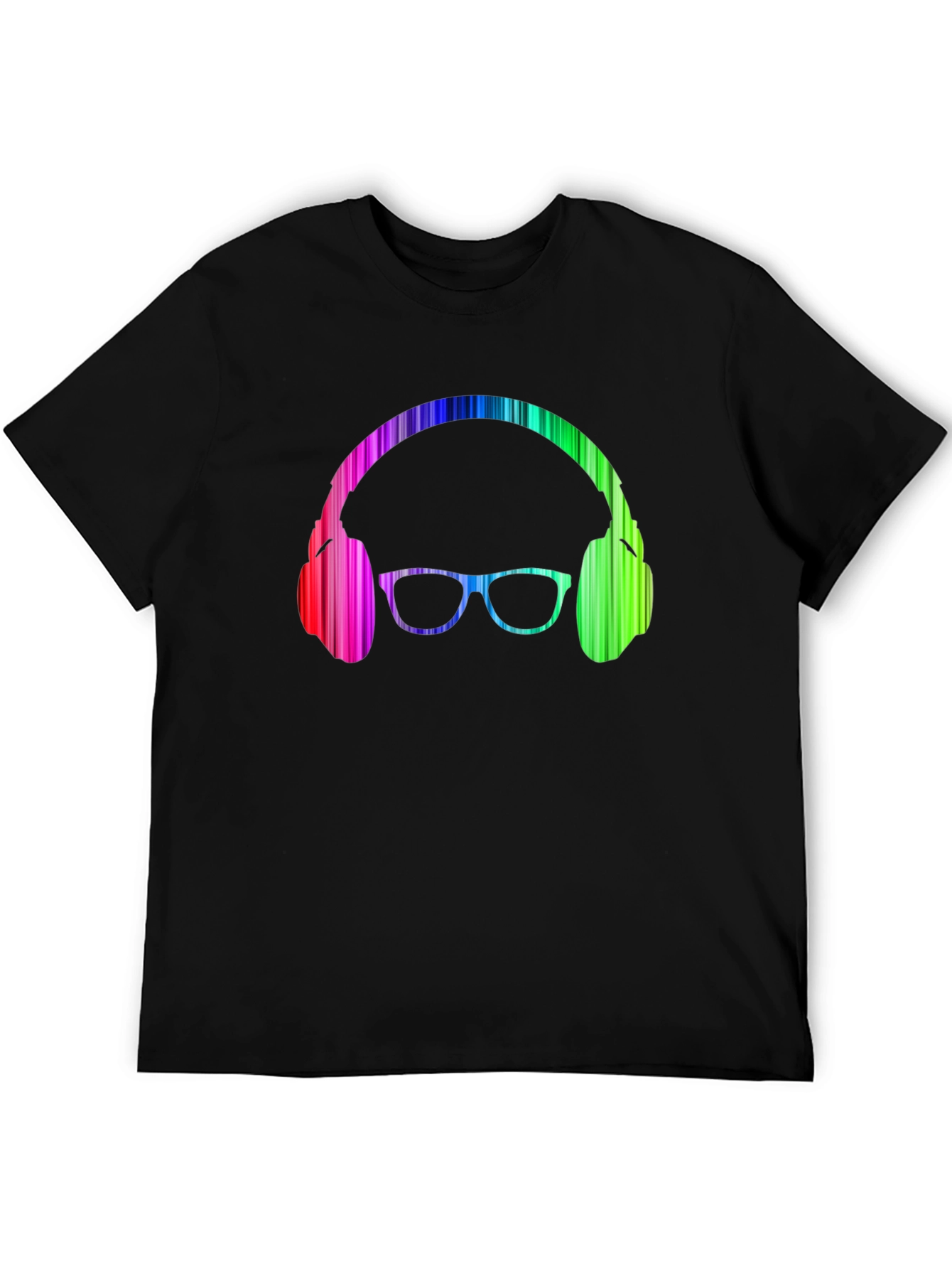 Camiseta Negra con Diseño de Auriculares y Gafas