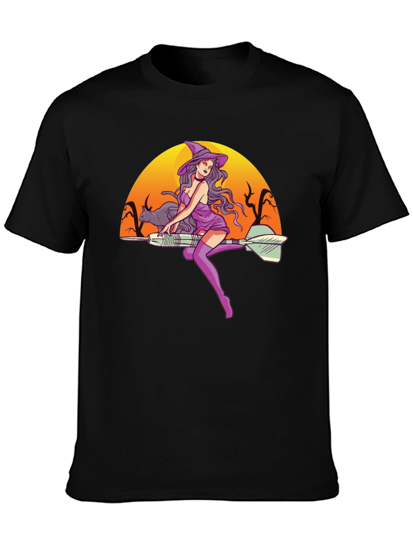 Camiseta Negra Diseño Bruja Dardos