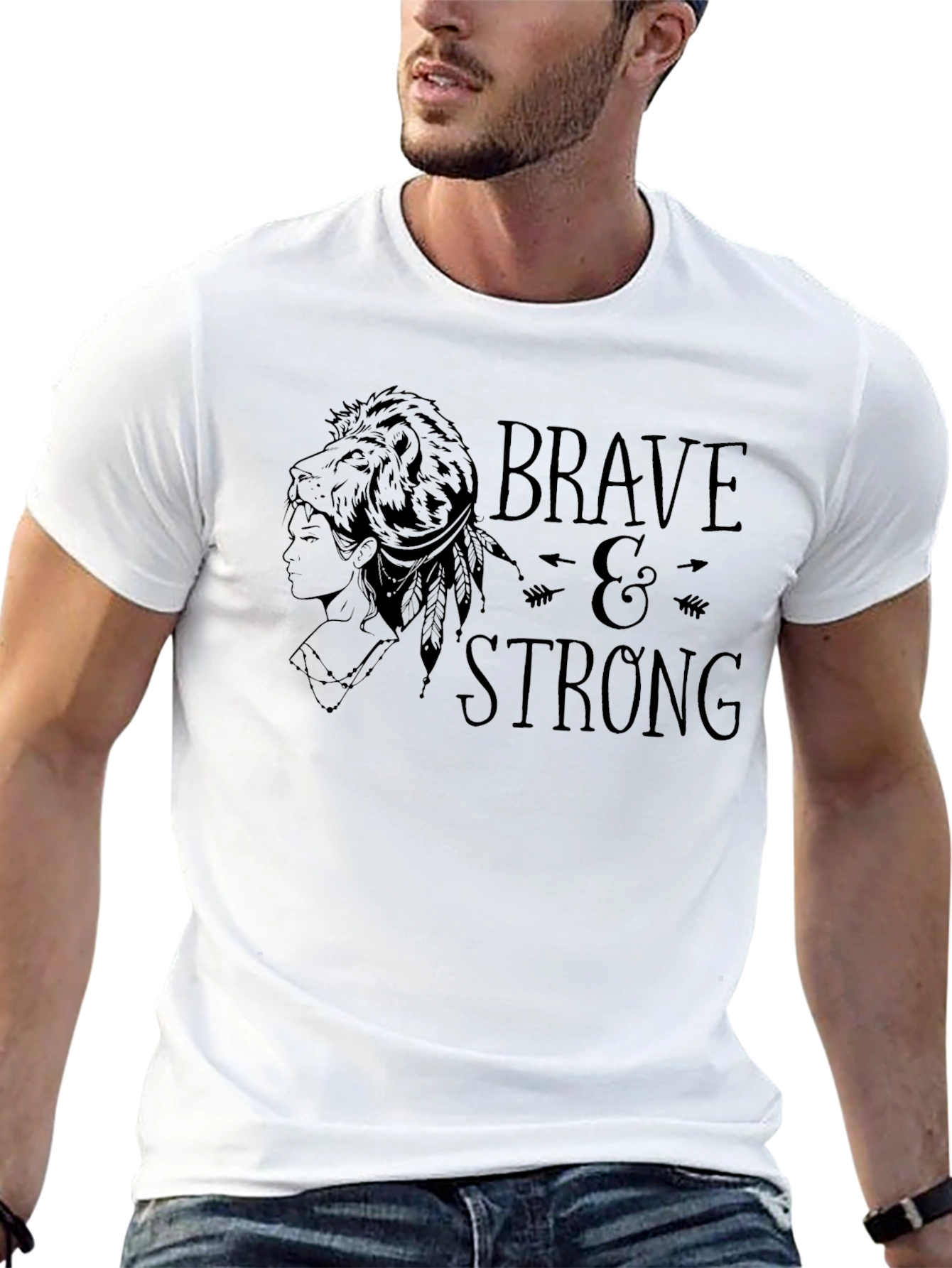 Camiseta Negra Valiente y Fuerte con Diseño Tribal