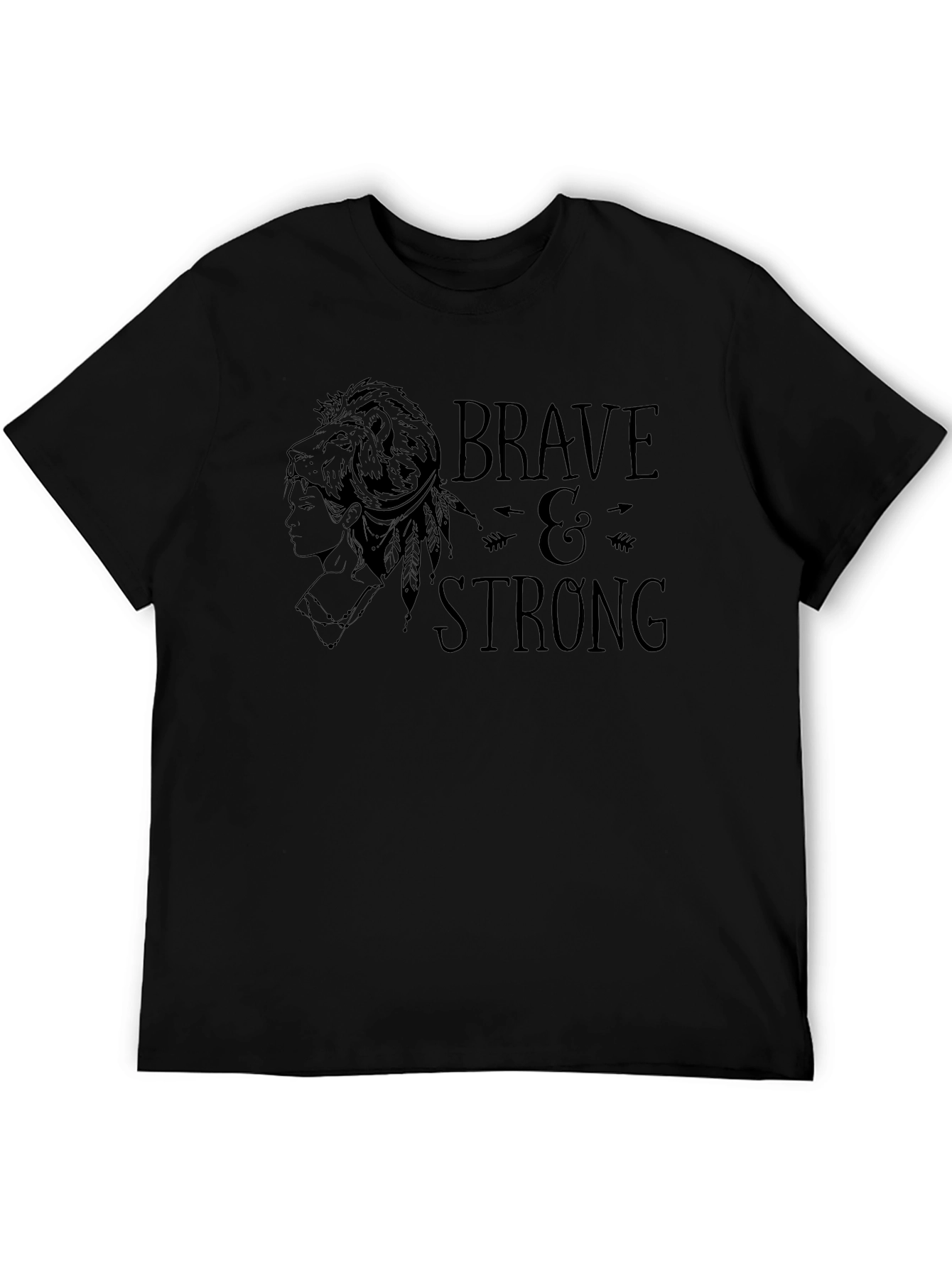 Camiseta Negra Valiente y Fuerte con Diseño Tribal