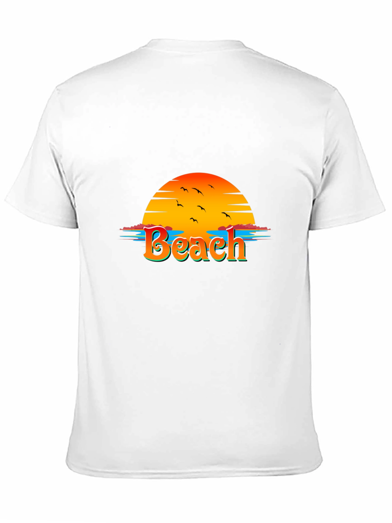 Camiseta Negra con Diseño de Playa al Atardecer