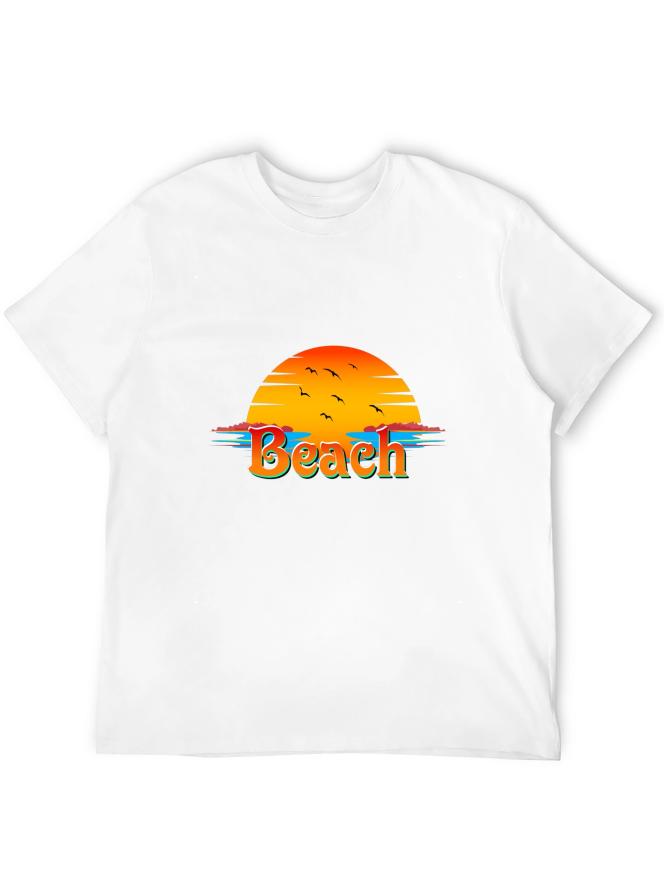 Camiseta Negra con Diseño de Playa al Atardecer