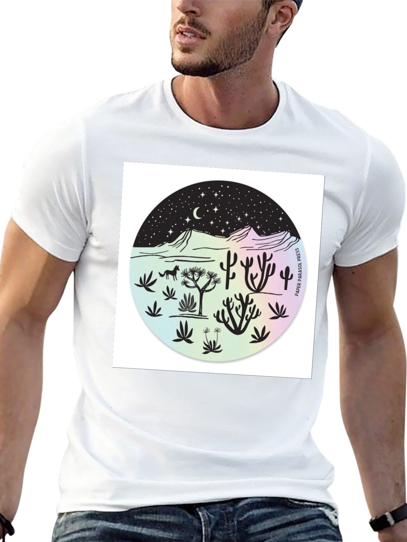 Camiseta Negra Diseño Desierto Nocturno