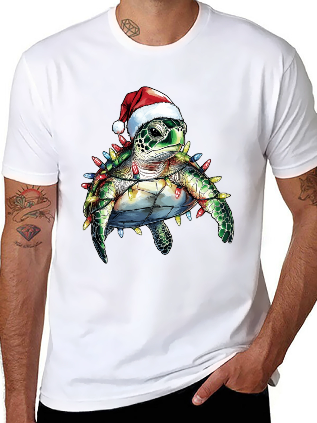 Camiseta Negra con Tortuga Navideña