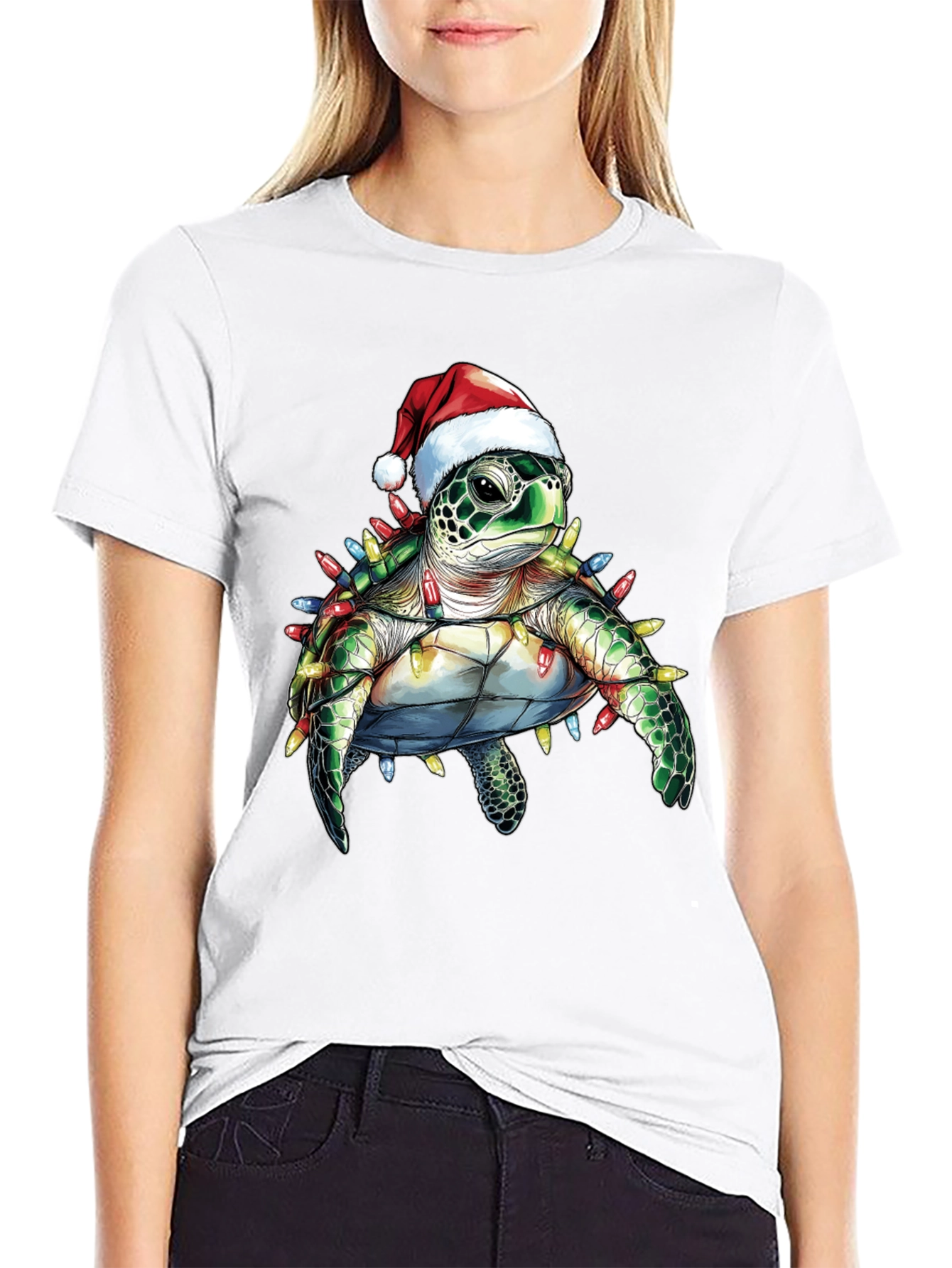 Camiseta Negra con Tortuga Navideña