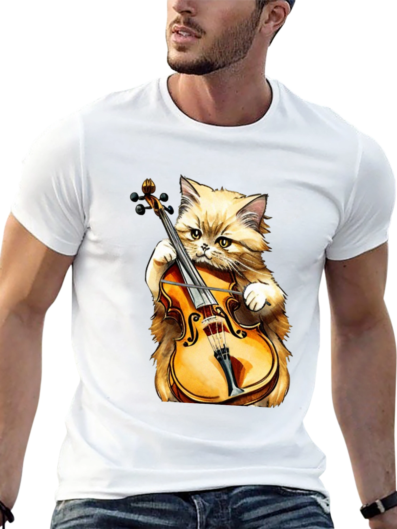Camiseta Negra con Gato Músico