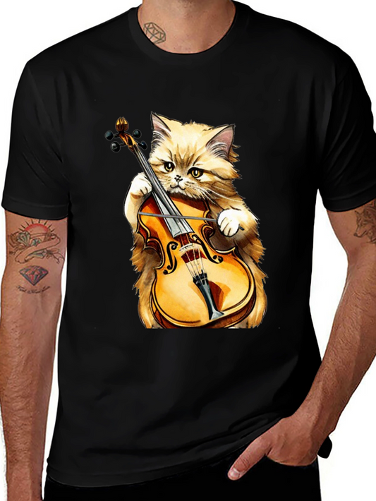 Camiseta Negra con Gato Músico