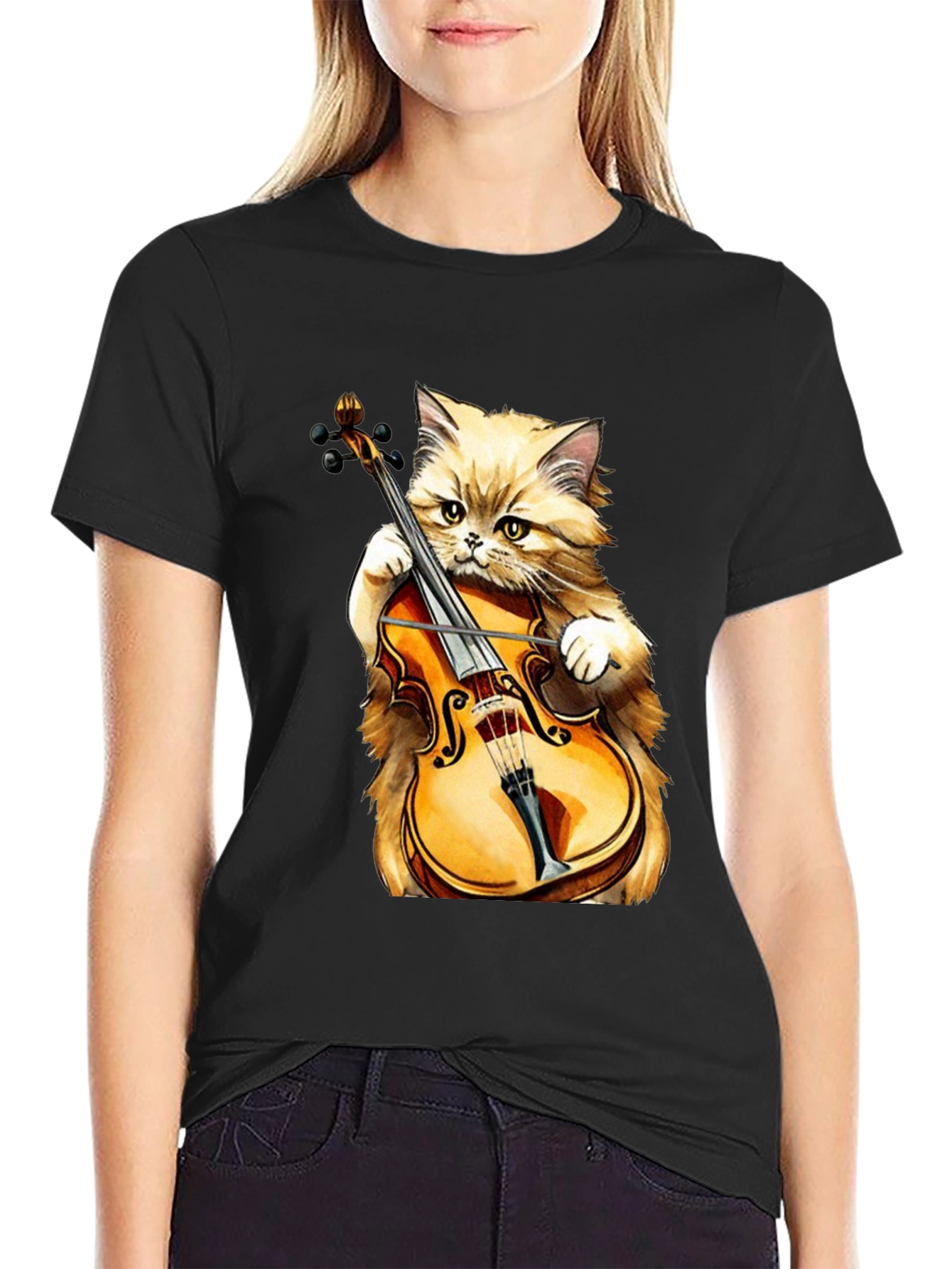 Camiseta Negra con Gato Músico