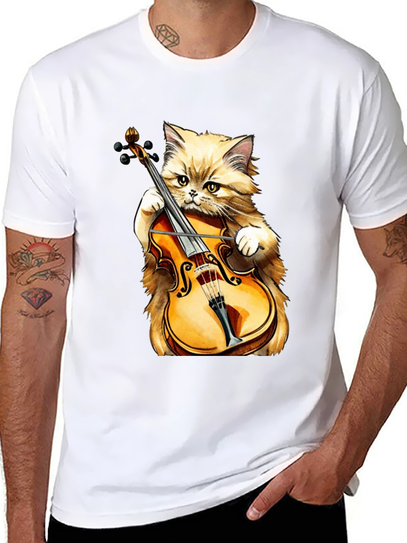 Camiseta Negra con Gato Músico