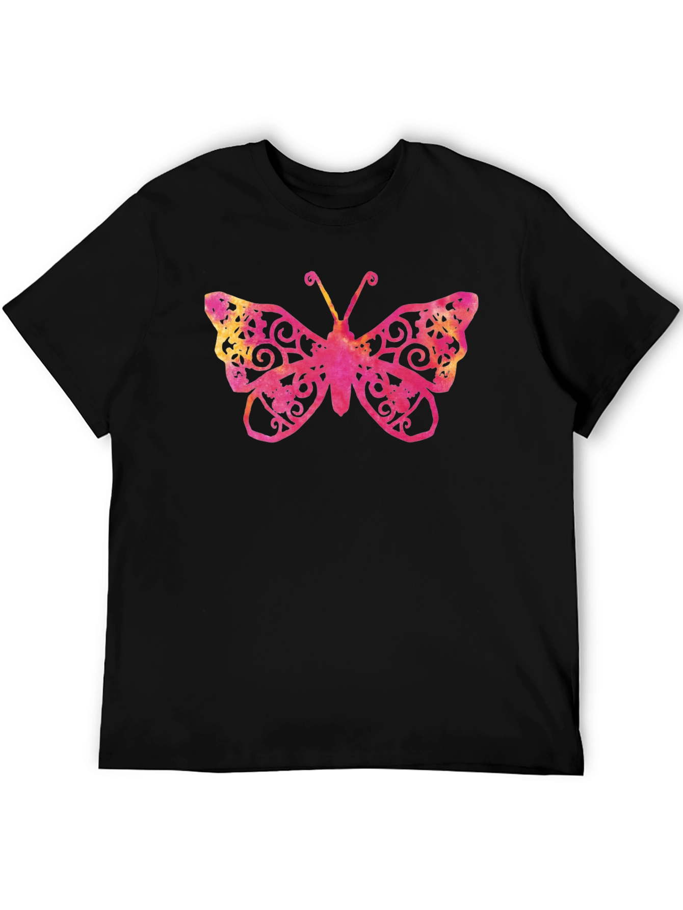 Camiseta Negra con Estampado de Mariposa Ornamental