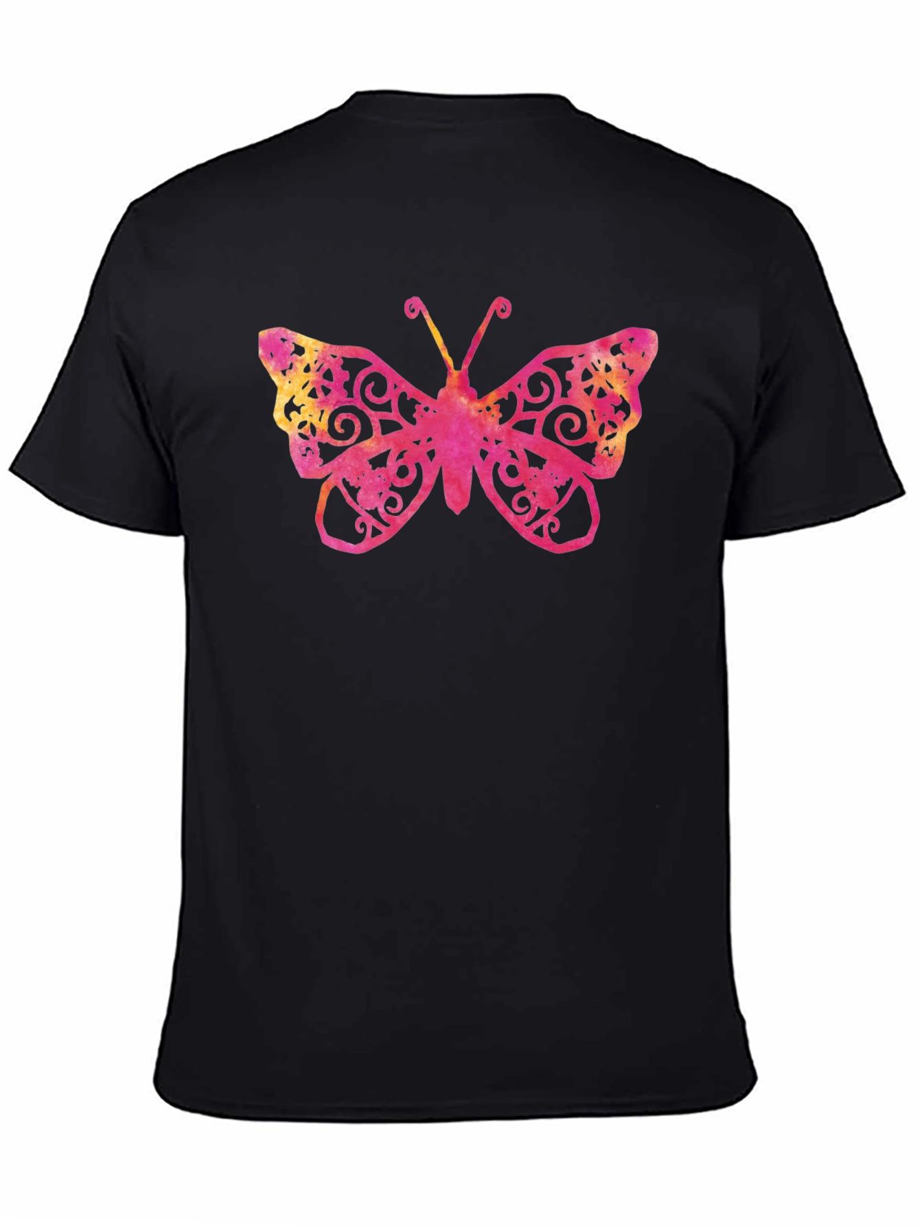 Camiseta Negra con Estampado de Mariposa Ornamental
