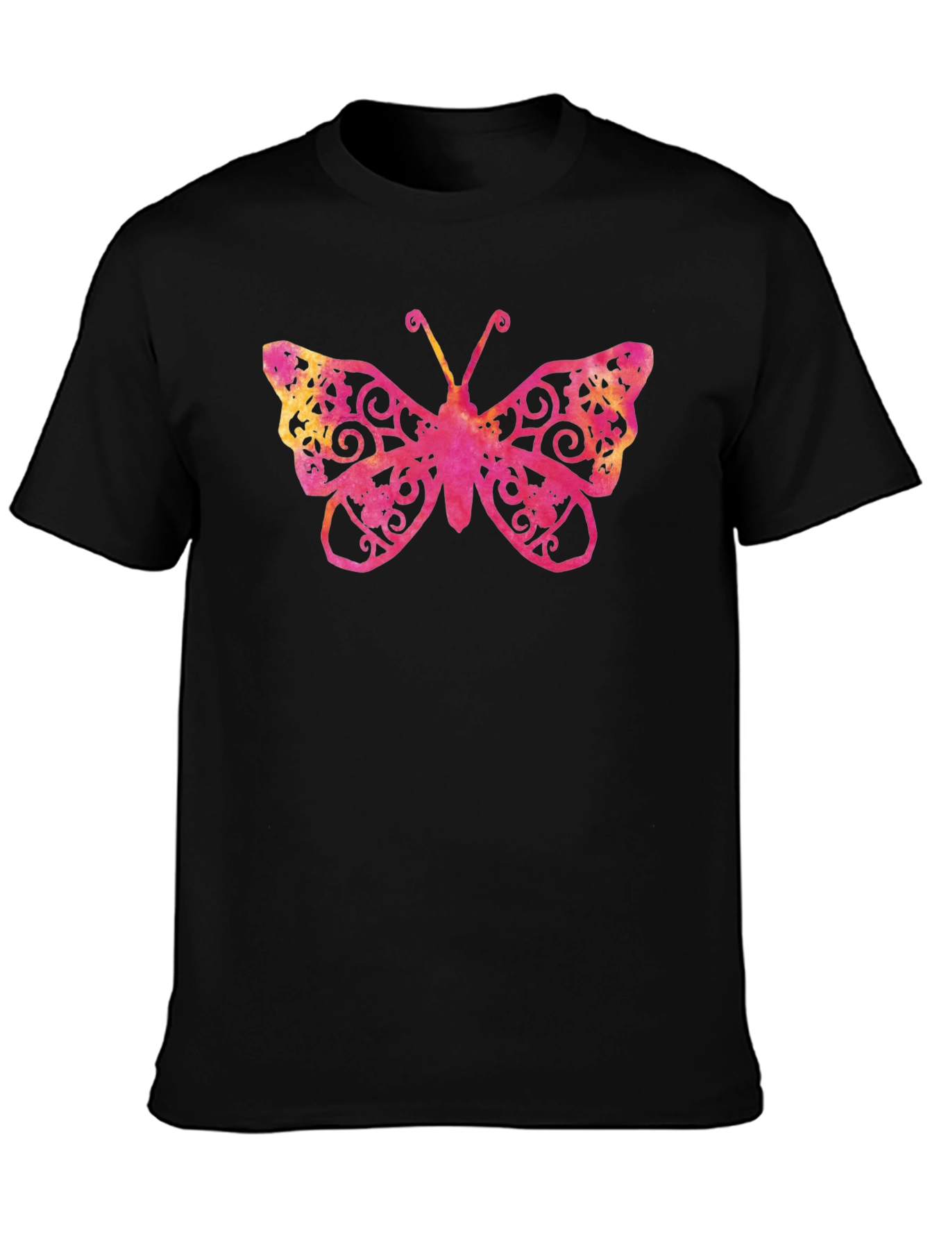 Camiseta Negra con Estampado de Mariposa Ornamental