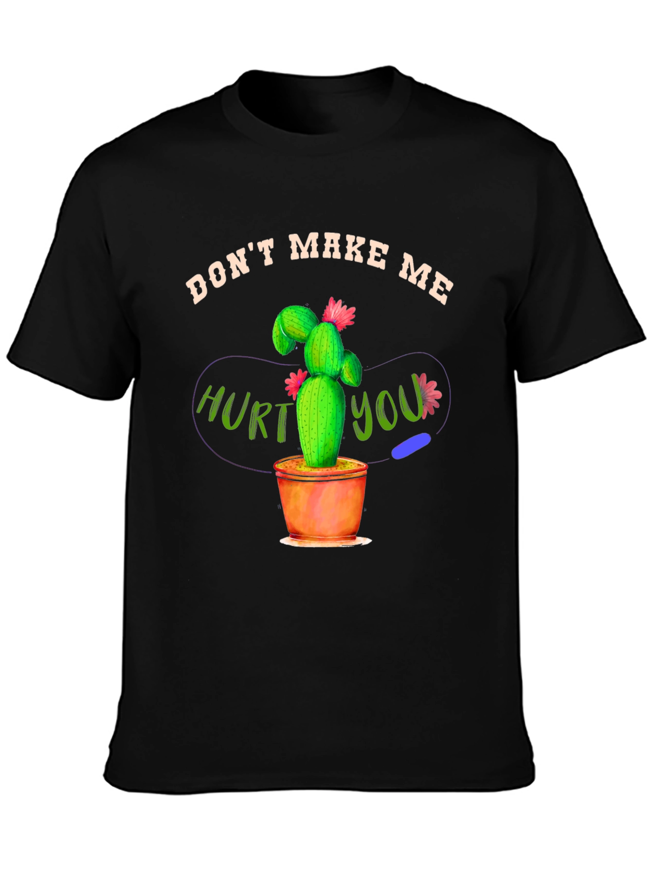 Camiseta Negra con Diseño de Cactus Amenazante