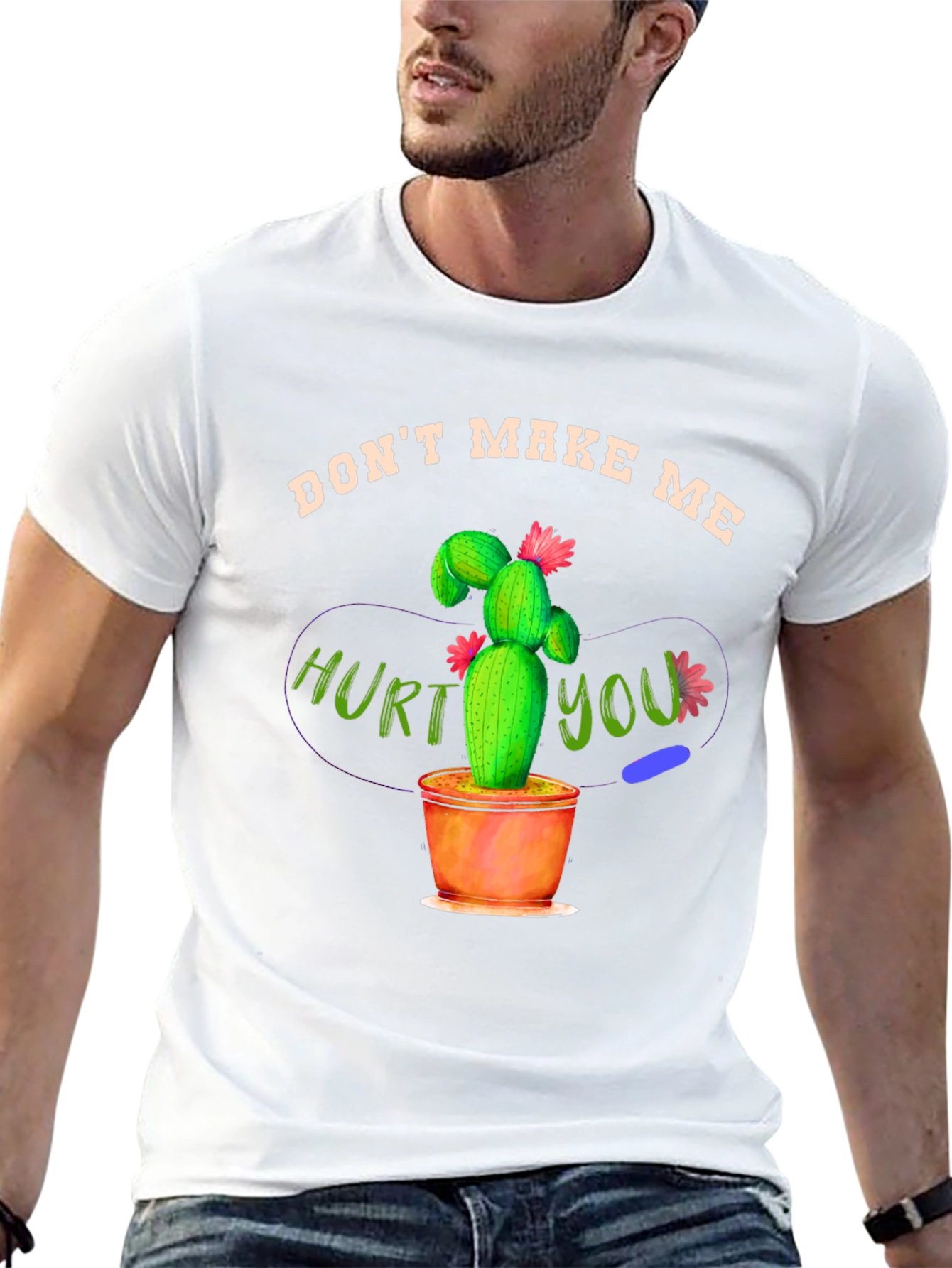Camiseta Negra con Diseño de Cactus Amenazante