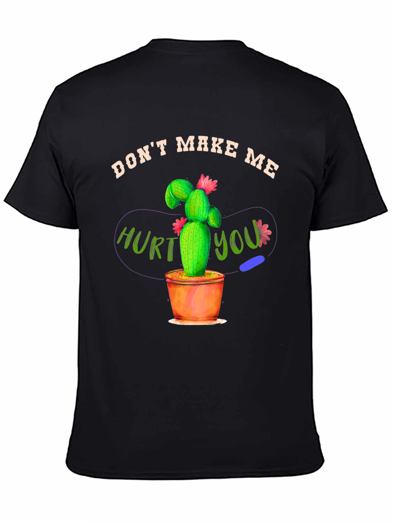 Camiseta Negra con Diseño de Cactus Amenazante