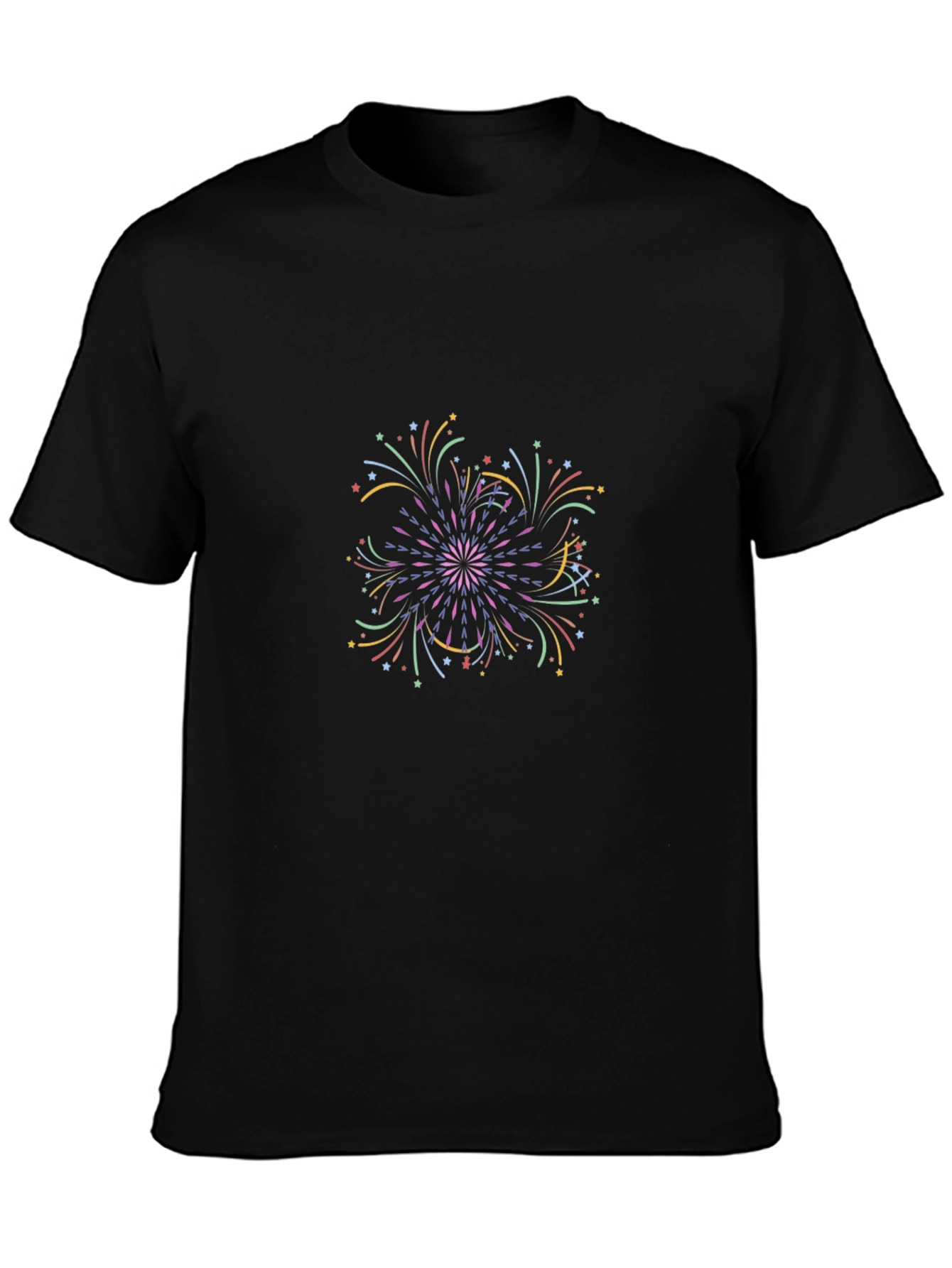 Camiseta Negra con Diseño de Fuegos Artificiales