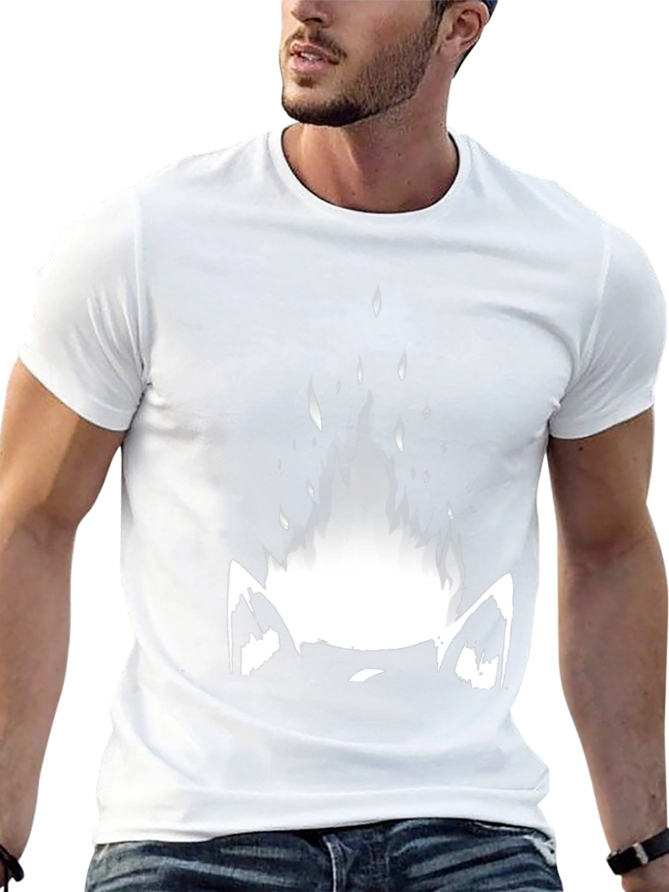 Camiseta Negra con Diseño Gráfico de Gato en Llamas