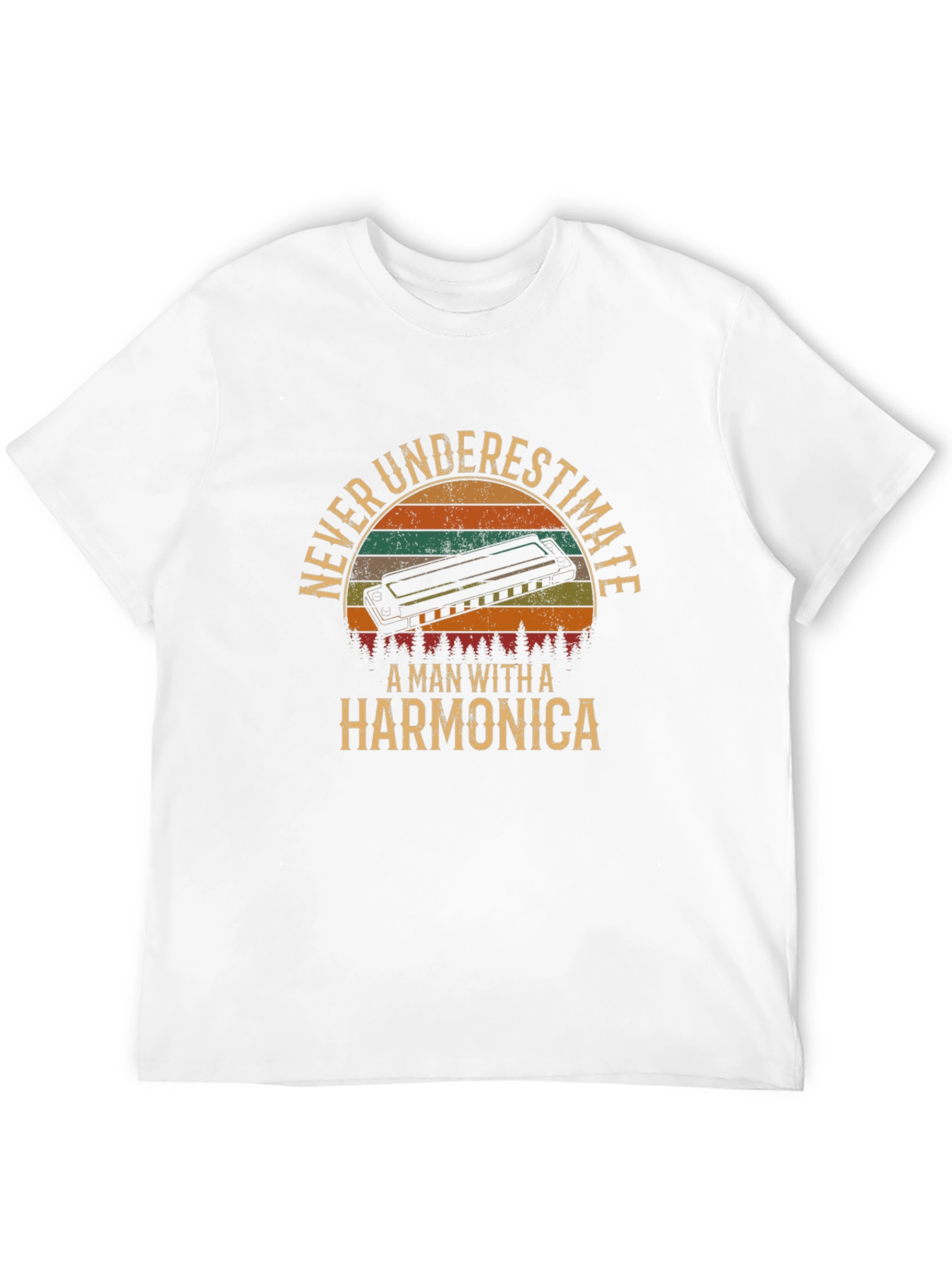 Camiseta Negra Never Underestimate A Man With A Harmonica